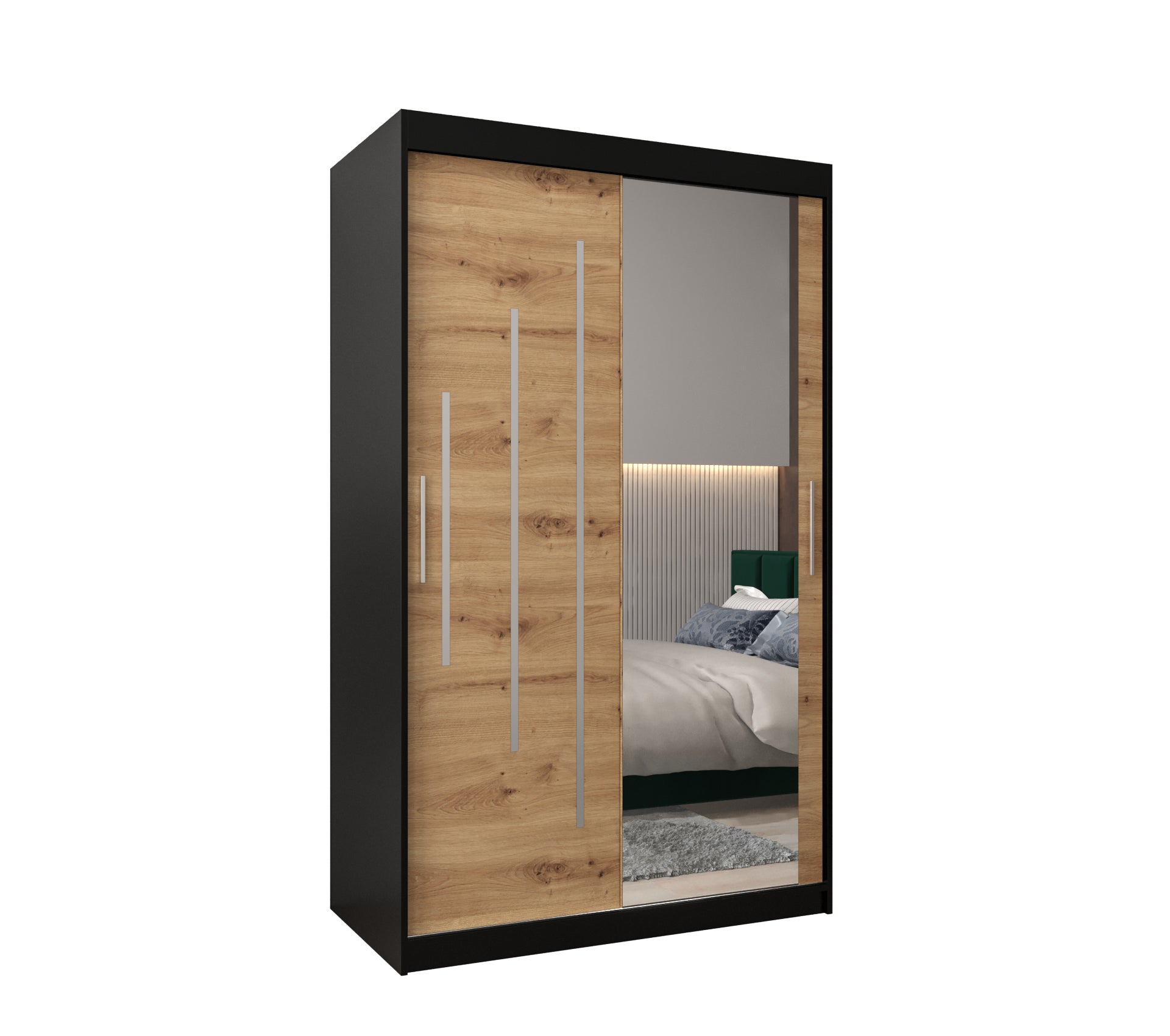 Szafa przesuwna garderoba York 2 120 x 62 x 200 cm Czarny + Artisan - Abiks Meble