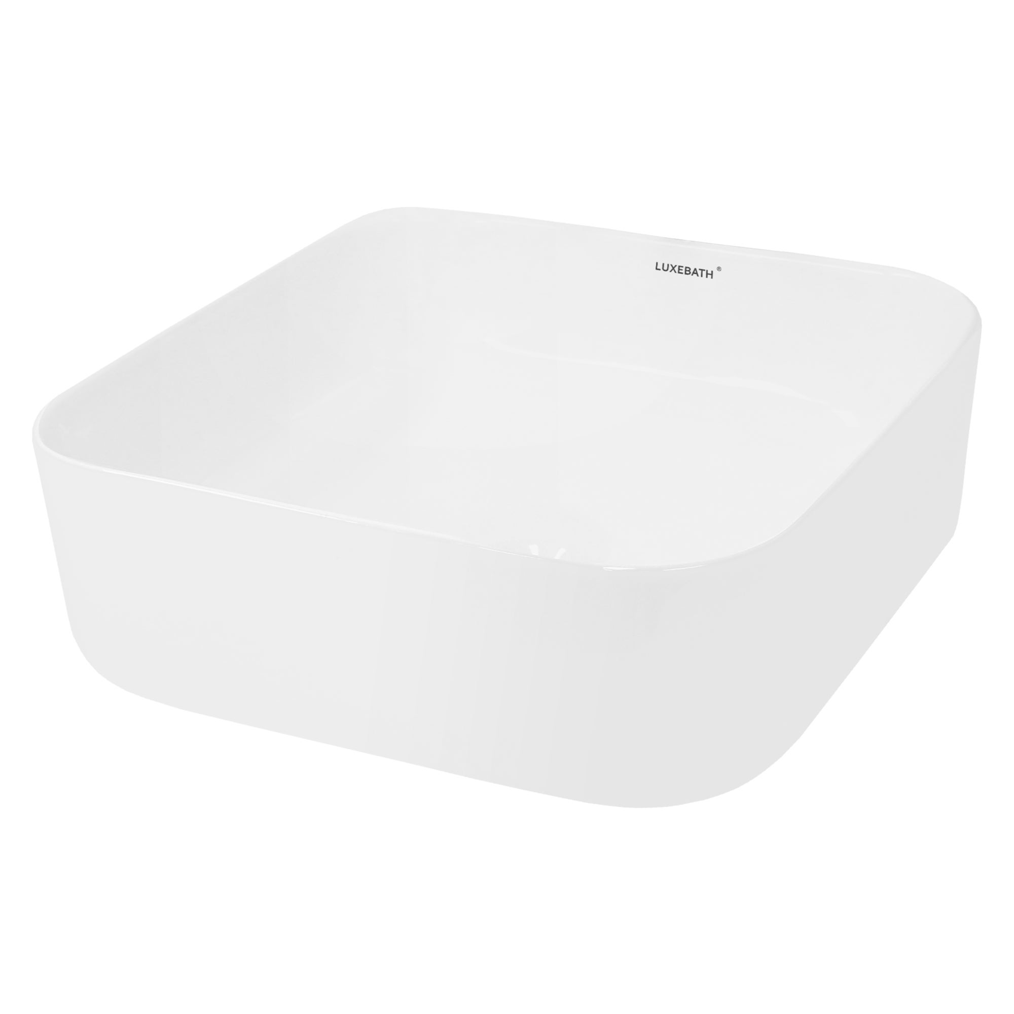 Lavoar de baie LuxeBath, 39 x 39 x 14 cm, din ceramica, forma patrata, fara preaplin si orificiu pentru baterie, chiuvetă cu montare pe blat, alb