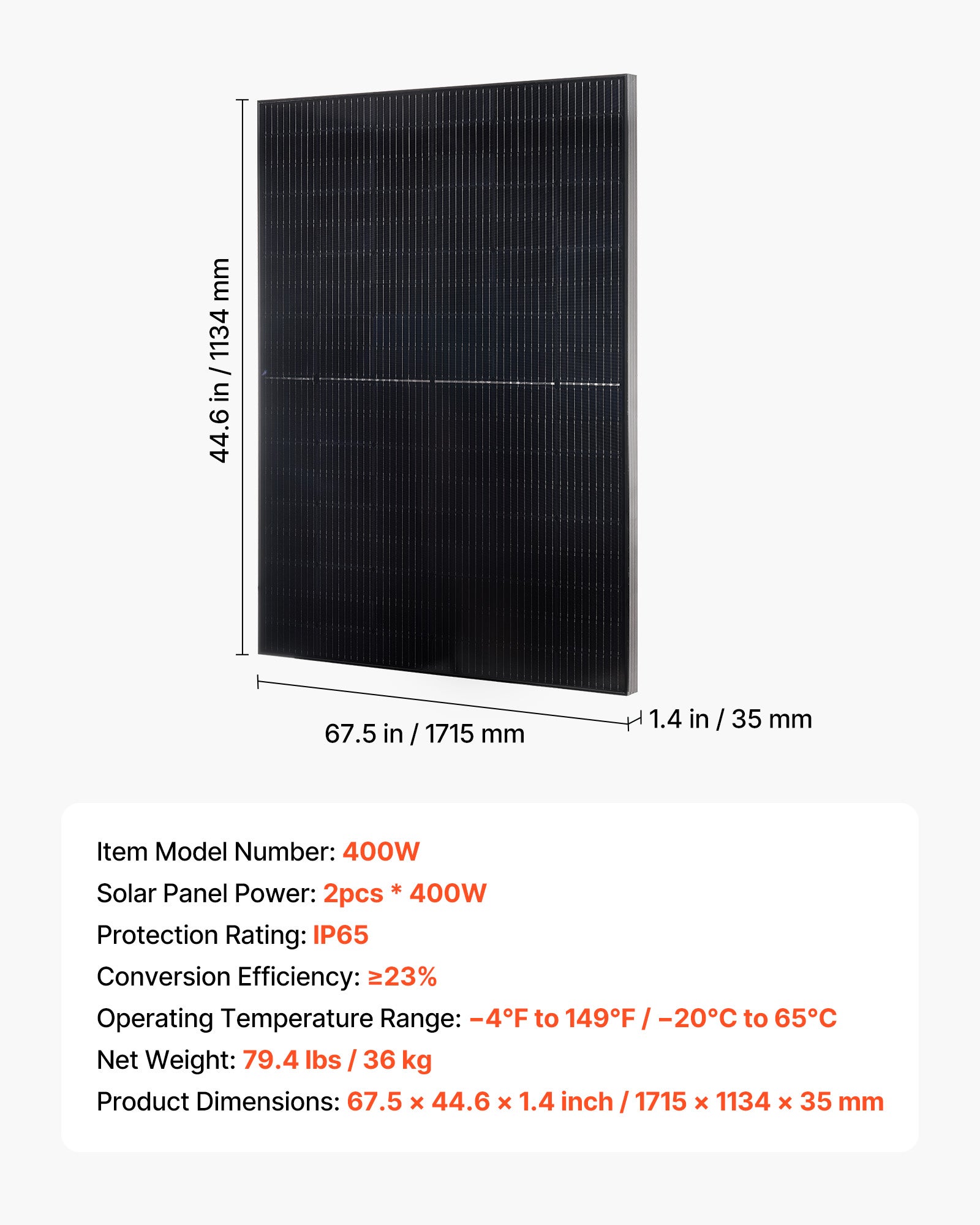 Panneau Solaire Monocristallin VEVOR 400 W Panneau Photovoltaïque 2 PCS Haut Rendement 23 %, pour Hors Réseau Toit Plat Voiture, Cadre Aluminium - 7