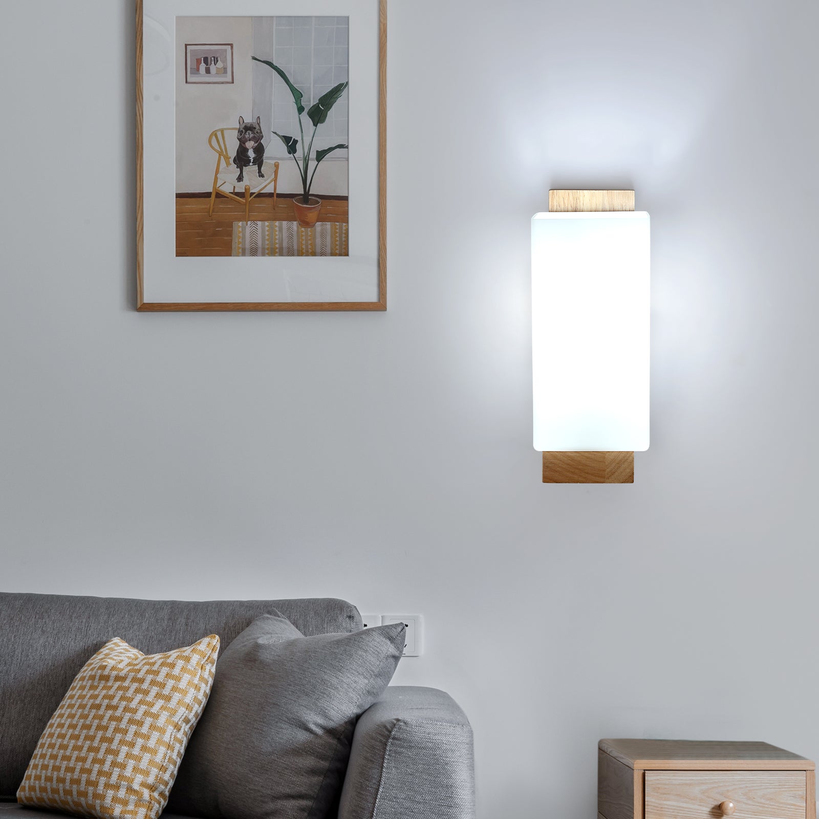 Lámpara de pared de interior vintage, lámpara de pared de madera, E27 lámpara de pared de iluminación interior para dormitorio, salón, pasillo - 8