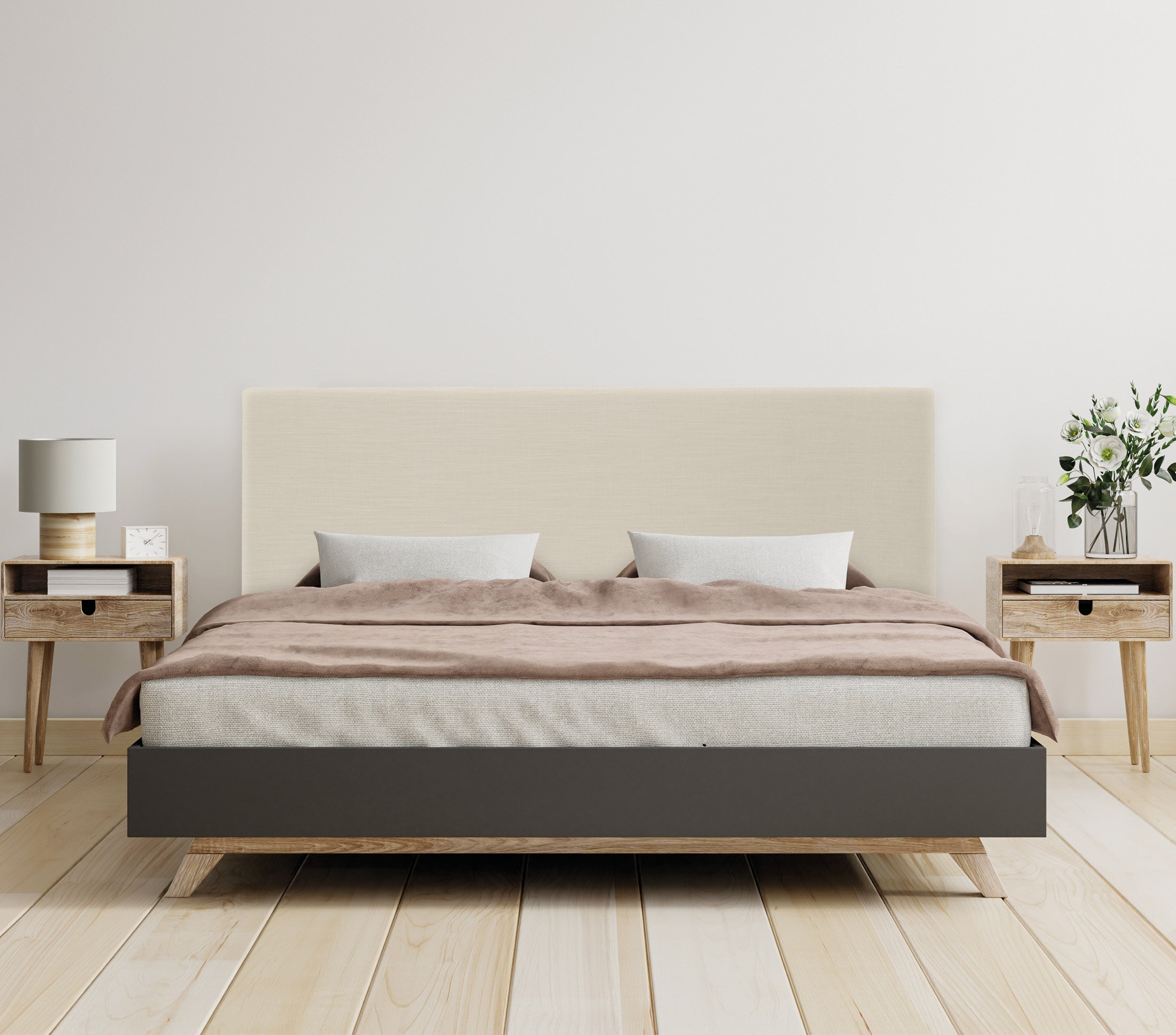 DHOME Tête de lit en lin naturel lisse 160x105cm avec pieds Lits 150/160 - Beig - 2