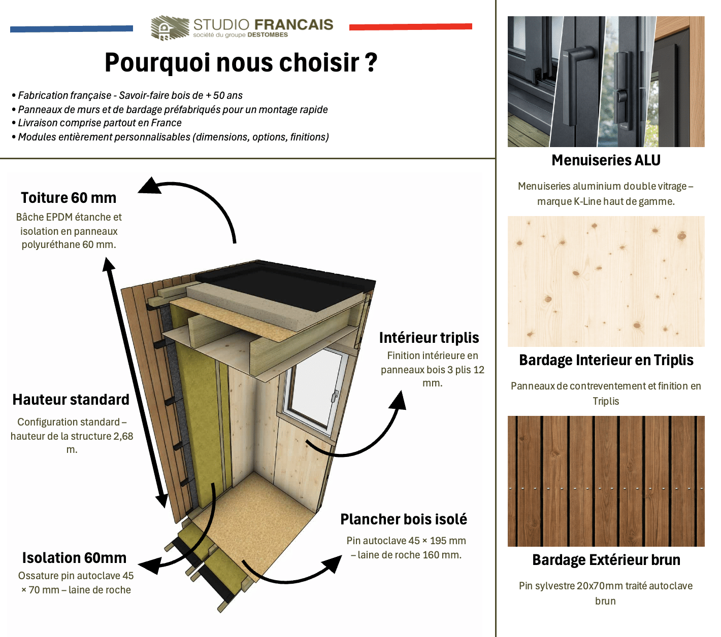 Bureau de jardin bois en bois 8,8 x 5,7 x 2,7 m avec plancher isolé / menuiseries alu k-line - 3