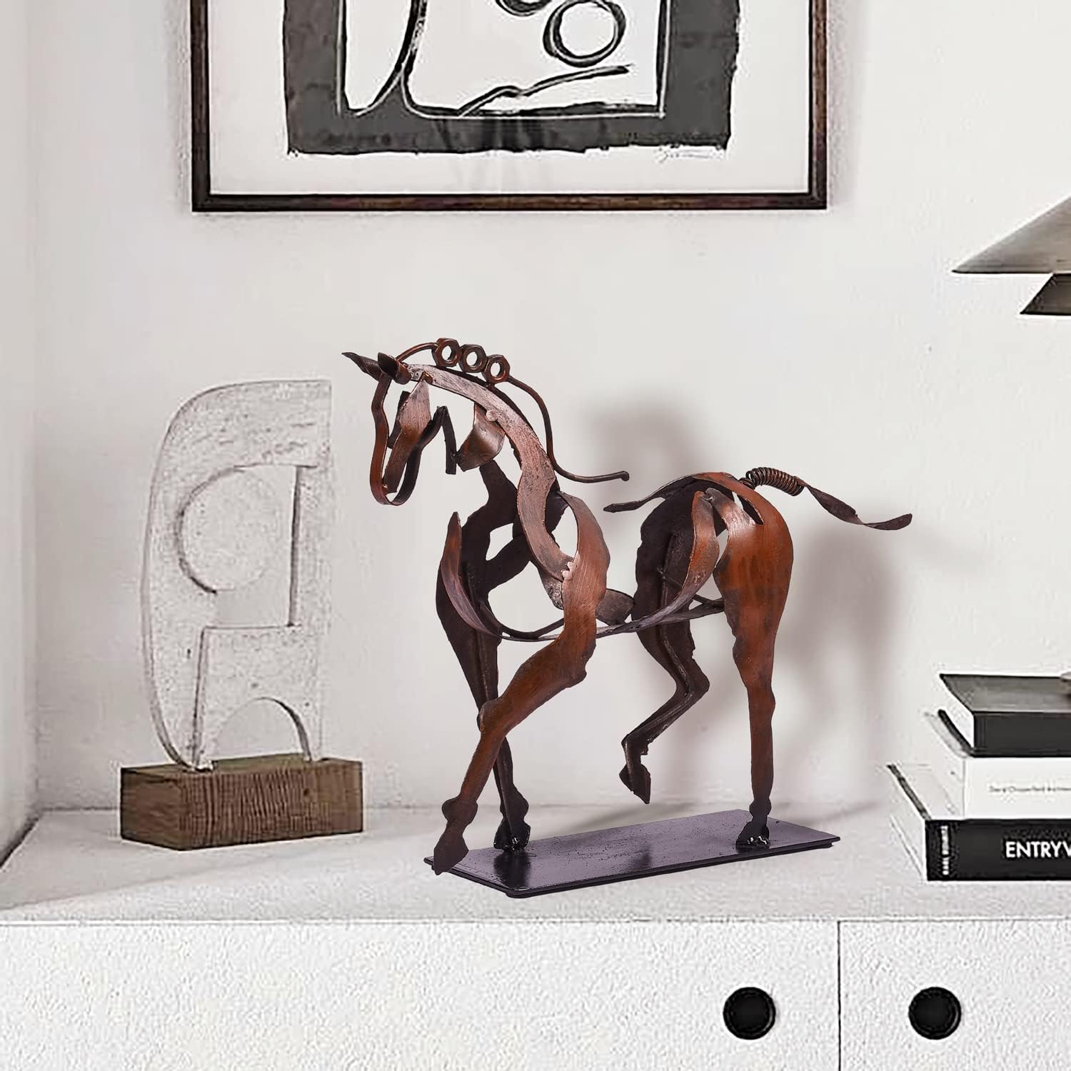Art métal cheval statue décoration 100% fait main moderne cheval sculpture artisanat, rustique métal statue décoration maison étagère - 2