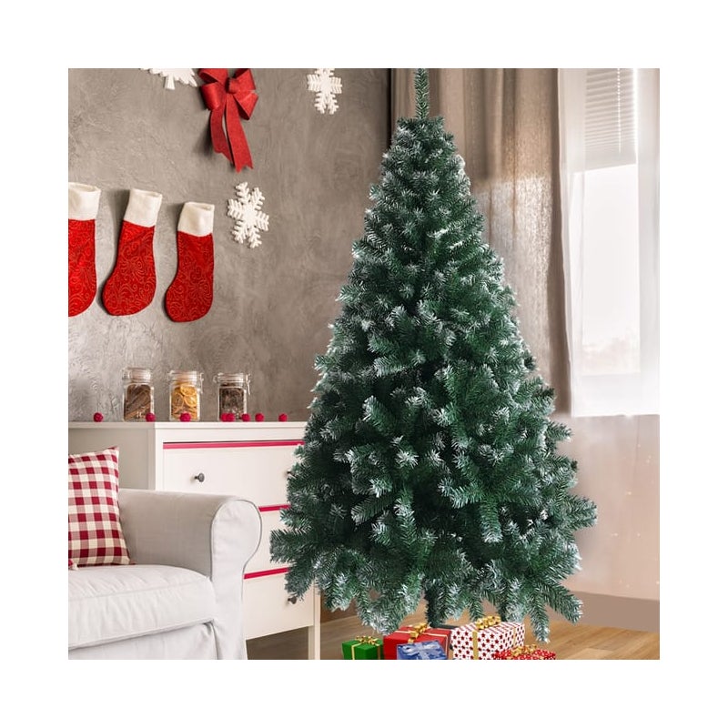 Choinka bożonarodzeniowa 6 stóp ze stalową podstawą, 650 gałęzi, PVC białe - Dekoracja świąteczna z PVC zielonego i białego