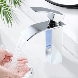 Robinet Salle de Bain Cascade Mitigeur Lavabo Chromé en Laiton Robinetterie Lave-mains avec Levier Unique à l'Eau Chaude et Froide