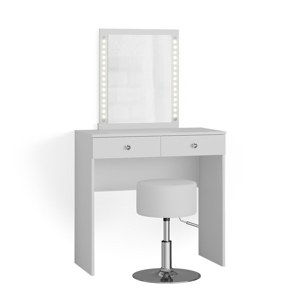 Coiffeuse Vicco Edda 80cm Blanc - Avec Miroir LED Et Tabouret Pour Maquillage