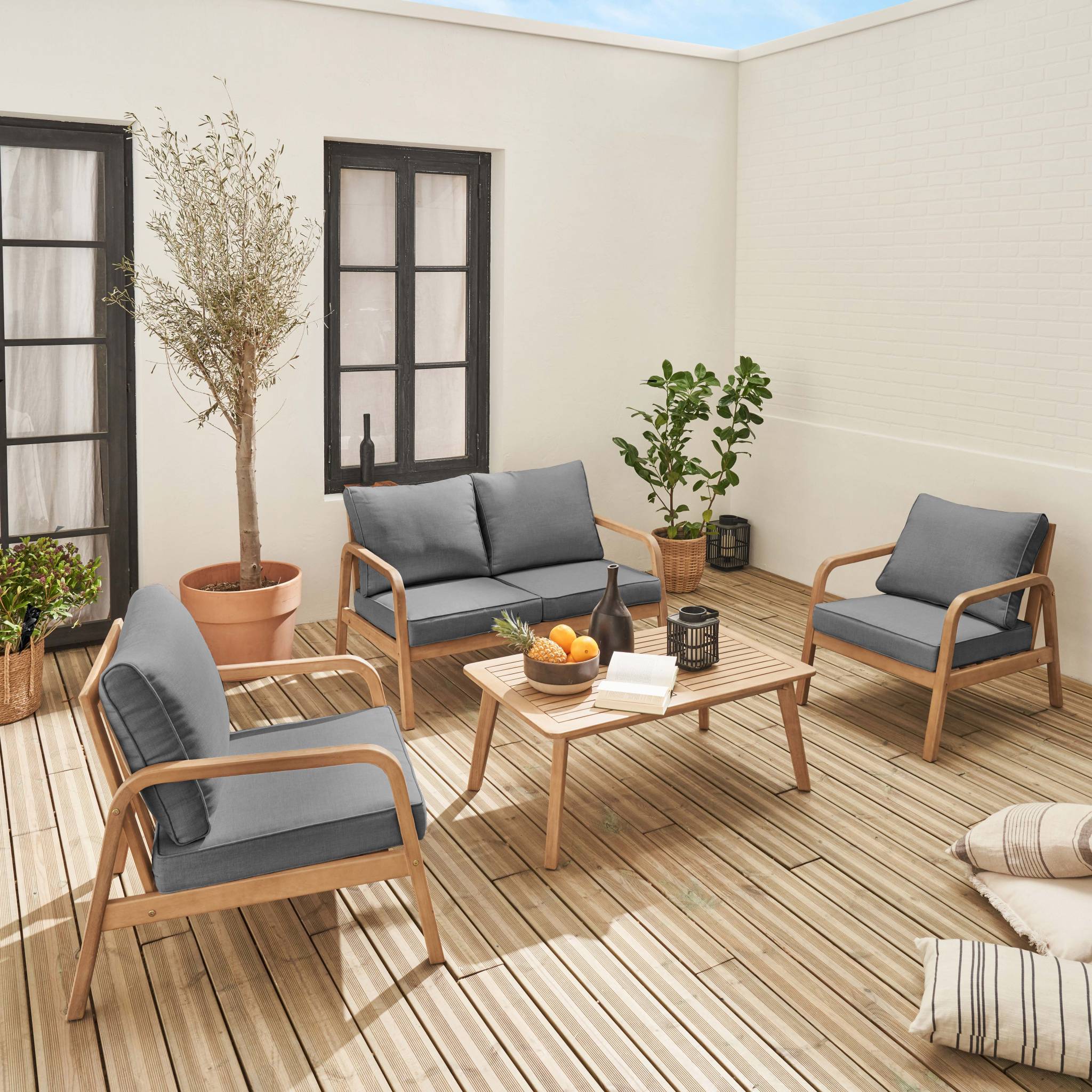 Salon de jardin en Bois Gris 4 personnes - 2