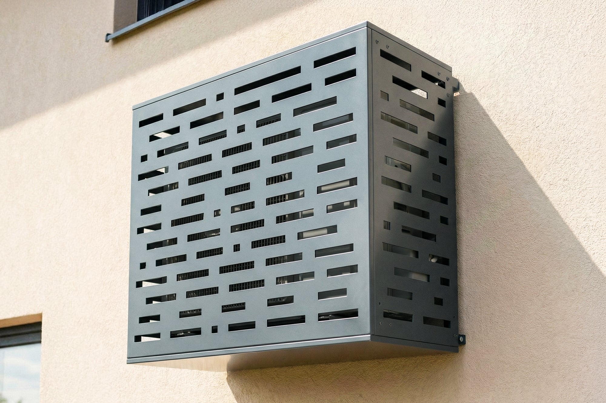Cache Climatiseur Extérieur Taille M – Marron Brillant (H83.5 X L105 X P51cm)