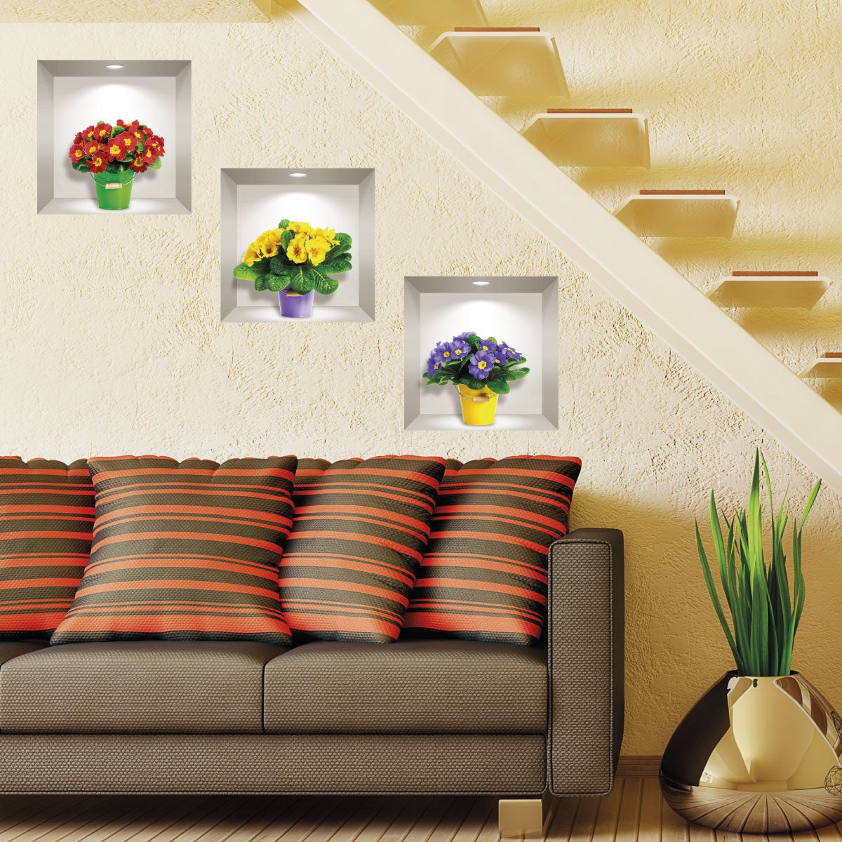 Vinilo 3d flores de campo multicolores - adhesivo de pared - revestimiento sticker mural decorativo - 40x120cm