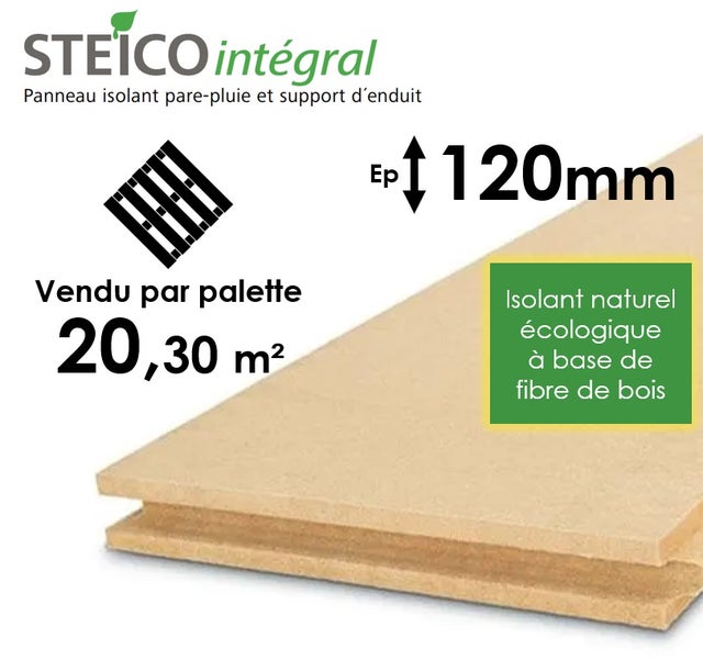 PANNEAUX ITE LAINE DE BOIS STEICO INTEGRAL - EPAISSEUR 120MM (R=3,00) - PALETTE ENTIÈRE 20,30M²