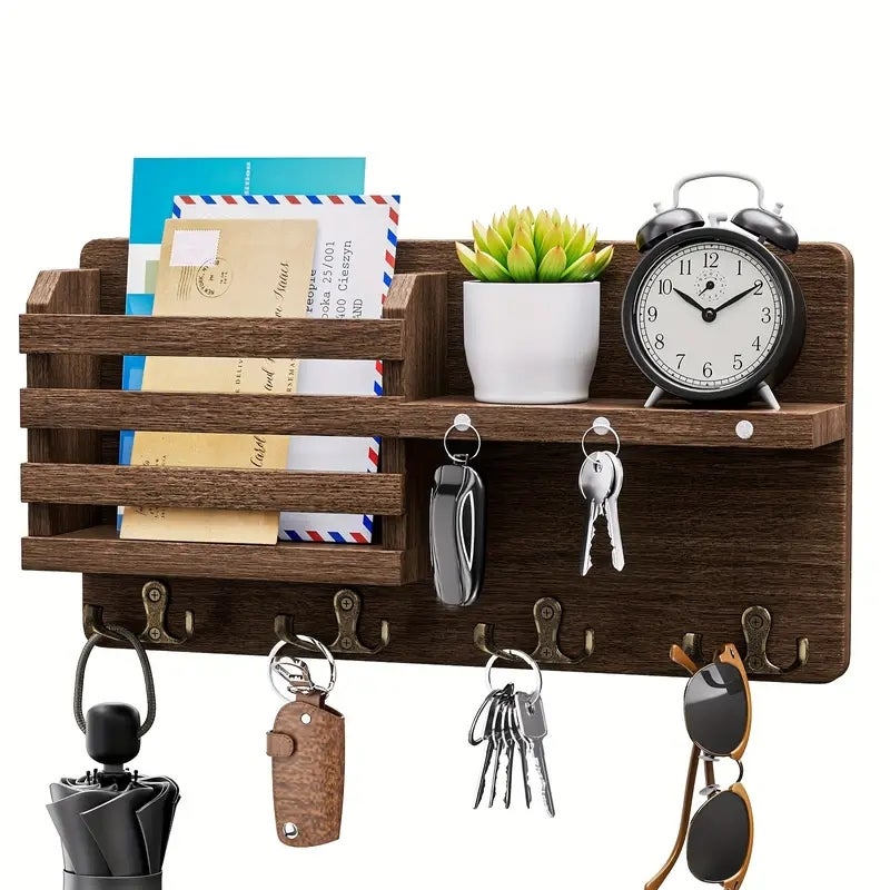 Rebee Vision Supporto da parete per chiavi e posta – Portachiavi decorativo bianco da parete – Decorazione rustica per la casa