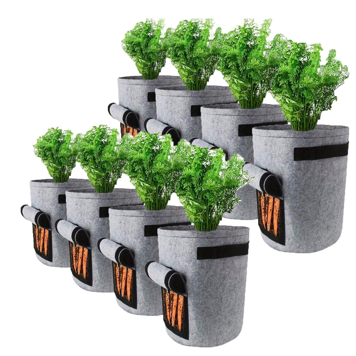 Confezione da 4 - 56L D40cm*H45cm vaso per fiori ad alte prestazioni, sacco per piantare patate, con finestra di ricezione, grigio - 6