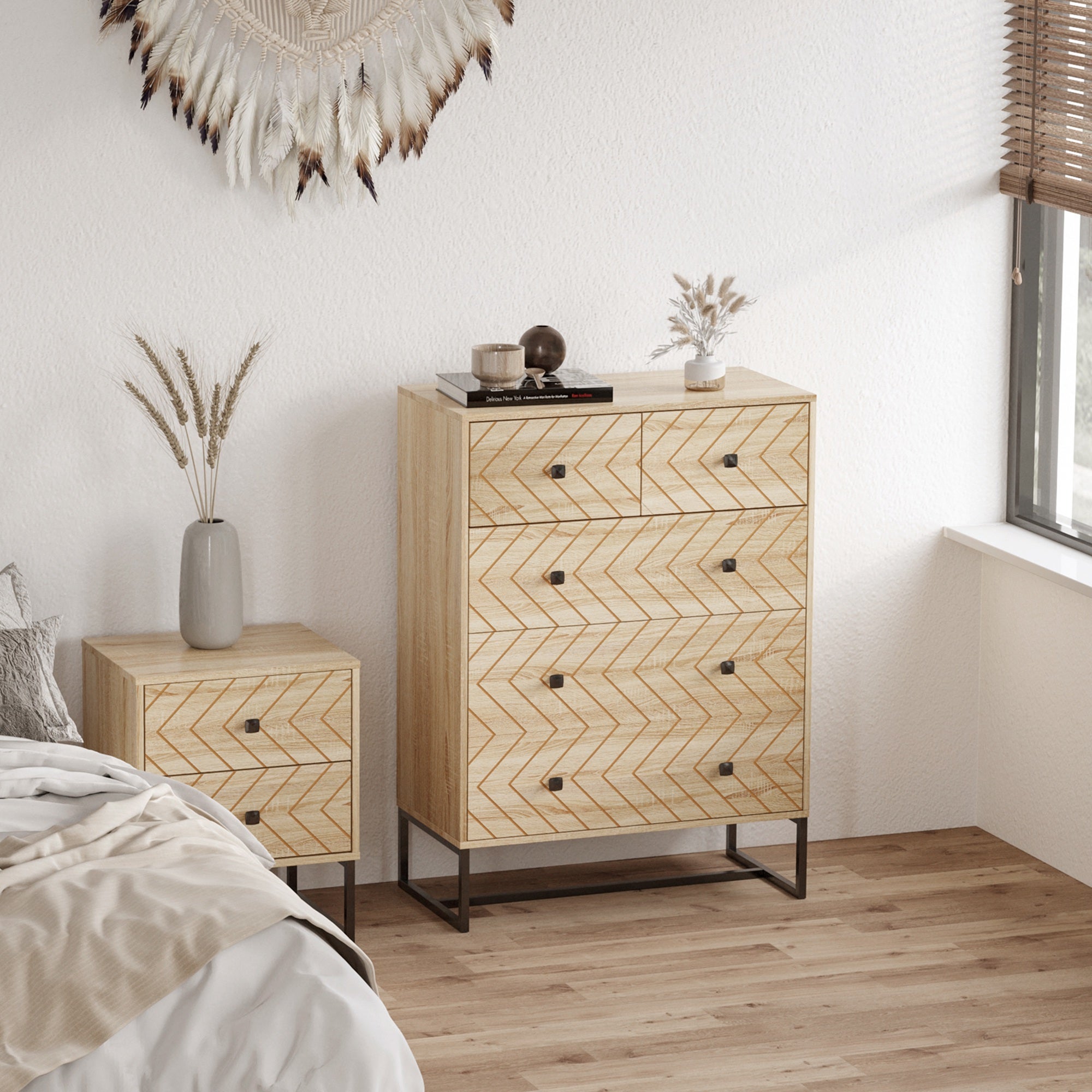 Armario auxiliar Homcom madera natural 80x39,5x110 cm - 2