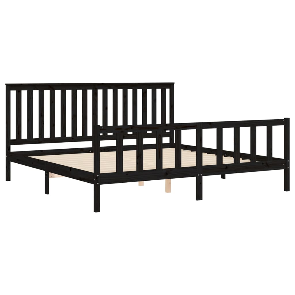 Cadre de lit sans matelas noir 200x200 cm en bois massif de pin - 4