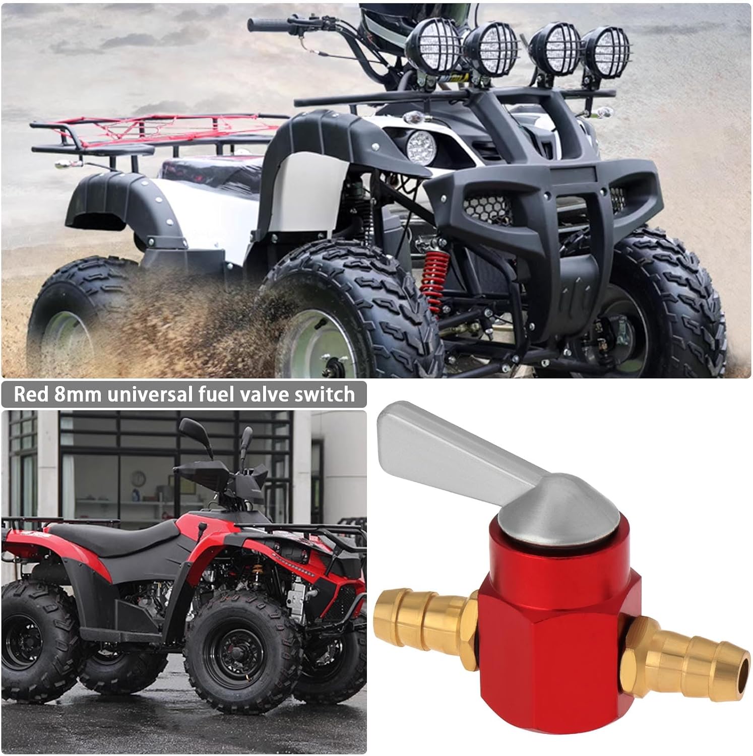 sztuki metalowego kranu paliwa 8 mm, zawór paliwa włączający/wyłączający do motocykla, quada, skutera, kran paliwa, przełącznik benzyny, czerwony kra - 2