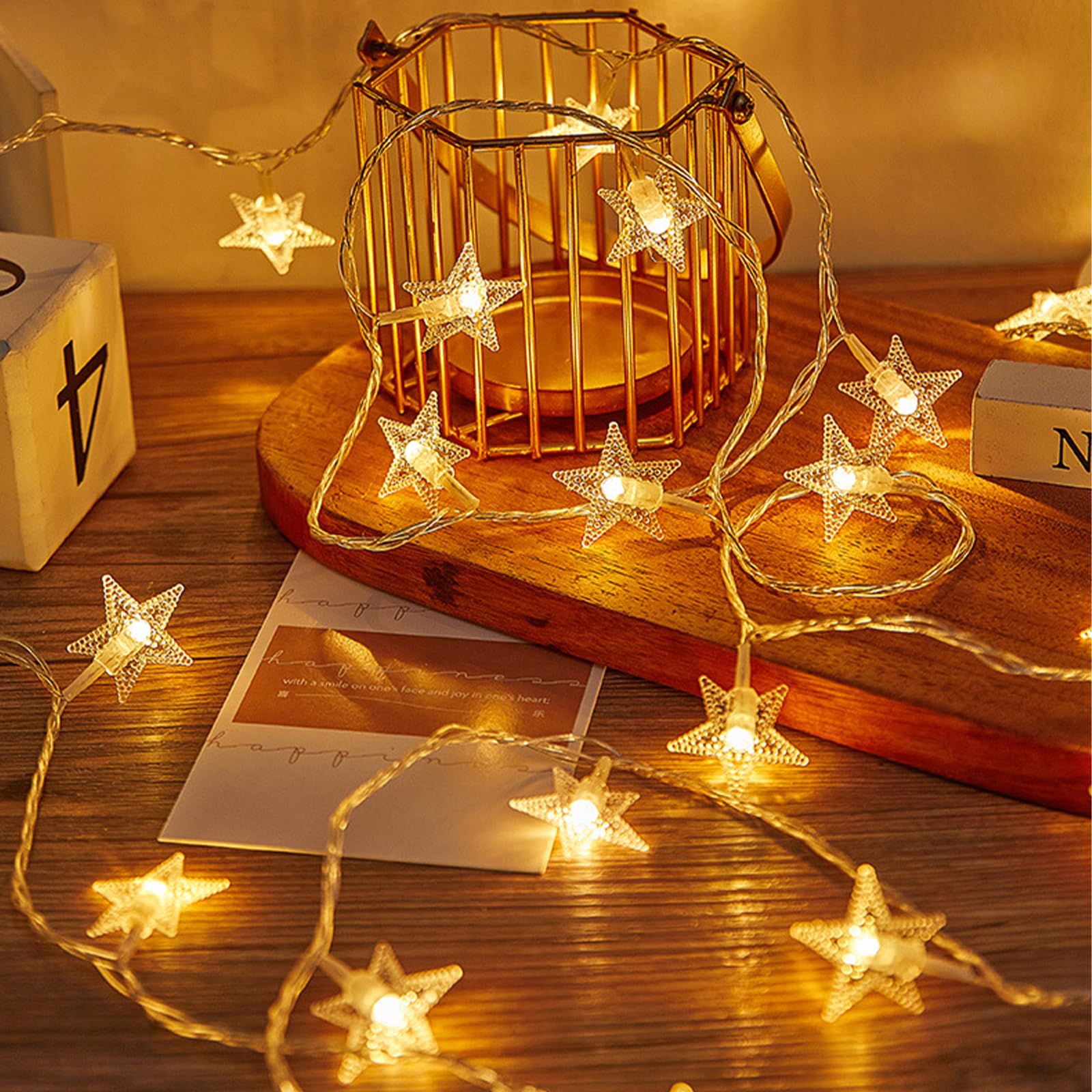 Guirlande lumineuse étoilée, 3 m, 20 LED, à piles, blanc chaud, pour Noël, mariage, anniversaire, chambre d'enfant, chambre à coucher, intérieur - 4