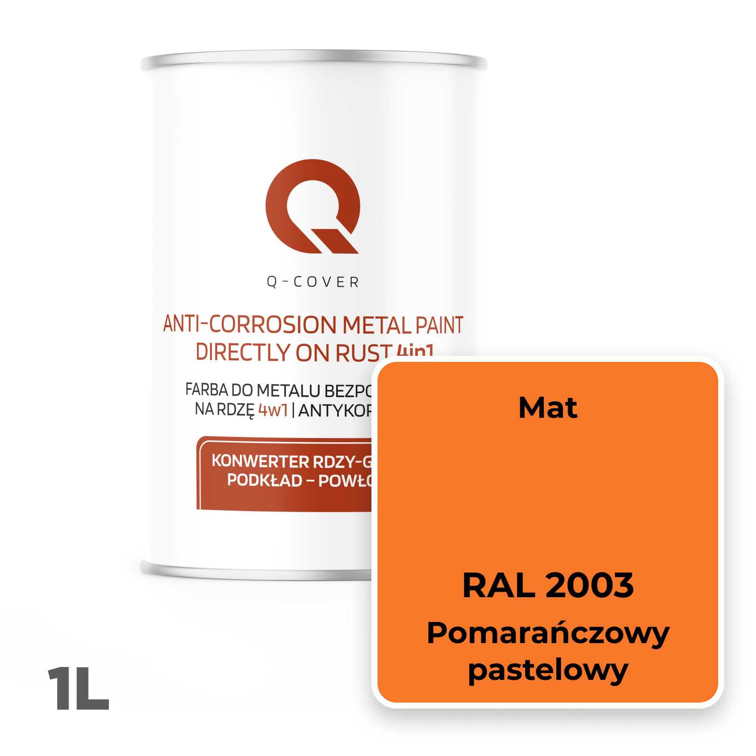 Farba do Metalu Prosto na Rdzę 4w1 Q-Cover Pomarańczowy pastelowy RAL2003 Mat 1L - 2