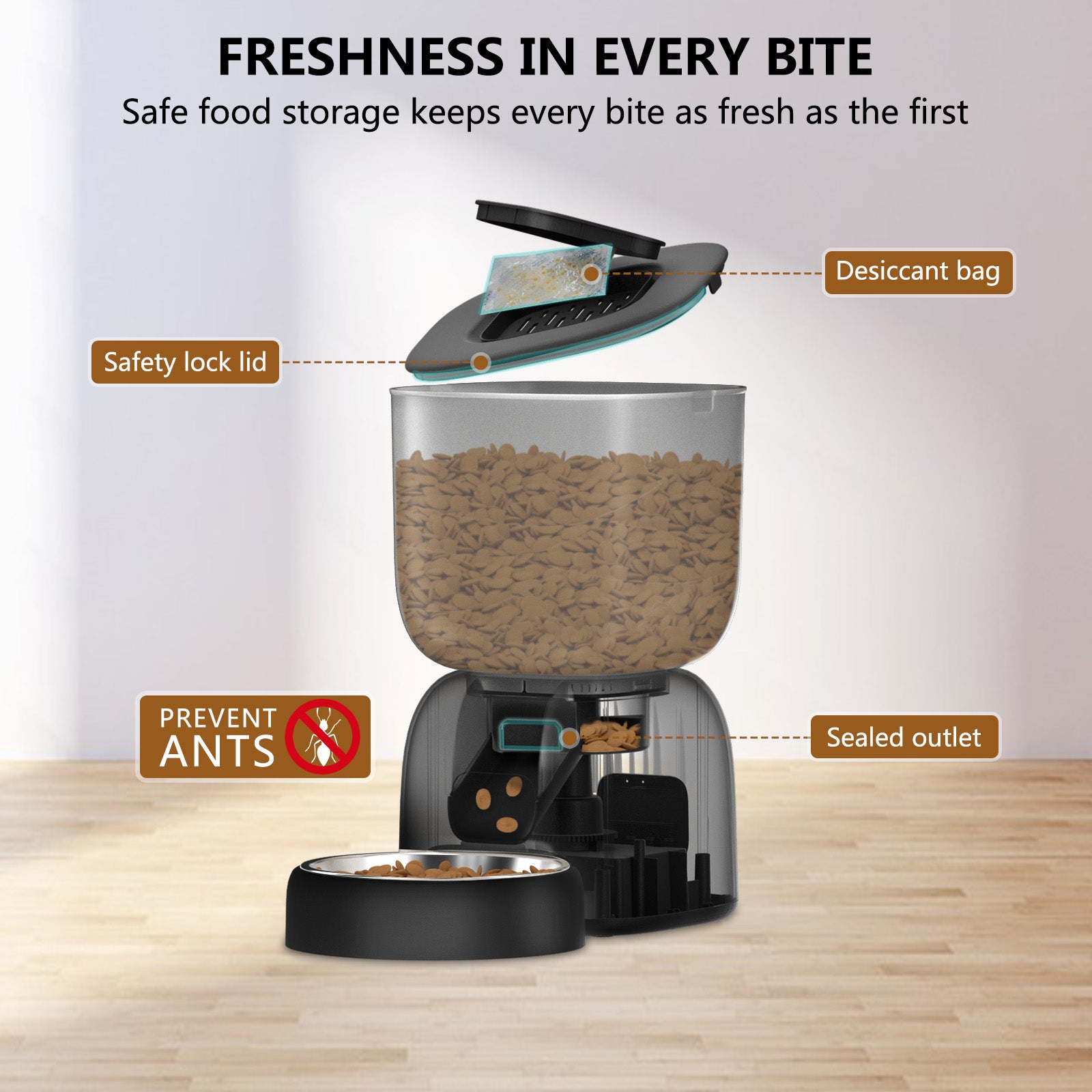 3L Distributeur Croquettes Chat Automatique Noir Mangeoire Automatique pour Chat, Peut Nourrir 4 Repas par Jour - 8