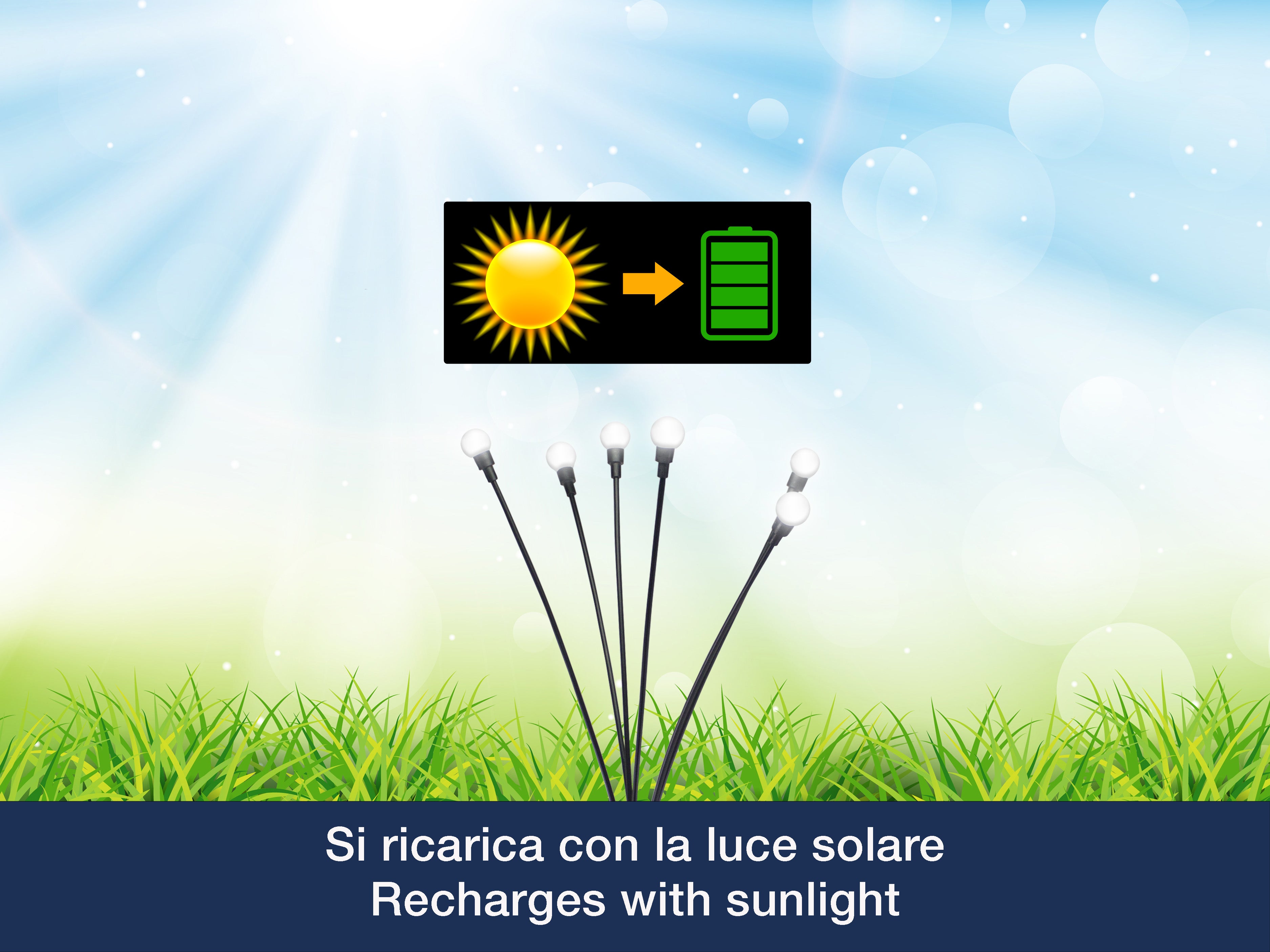 BEPER P207ILO104 Lampada solare da esterno, luce solare con 6 sfere LED, lucciole da giardino, luce con picchetto per vialetti e aiuole - 6