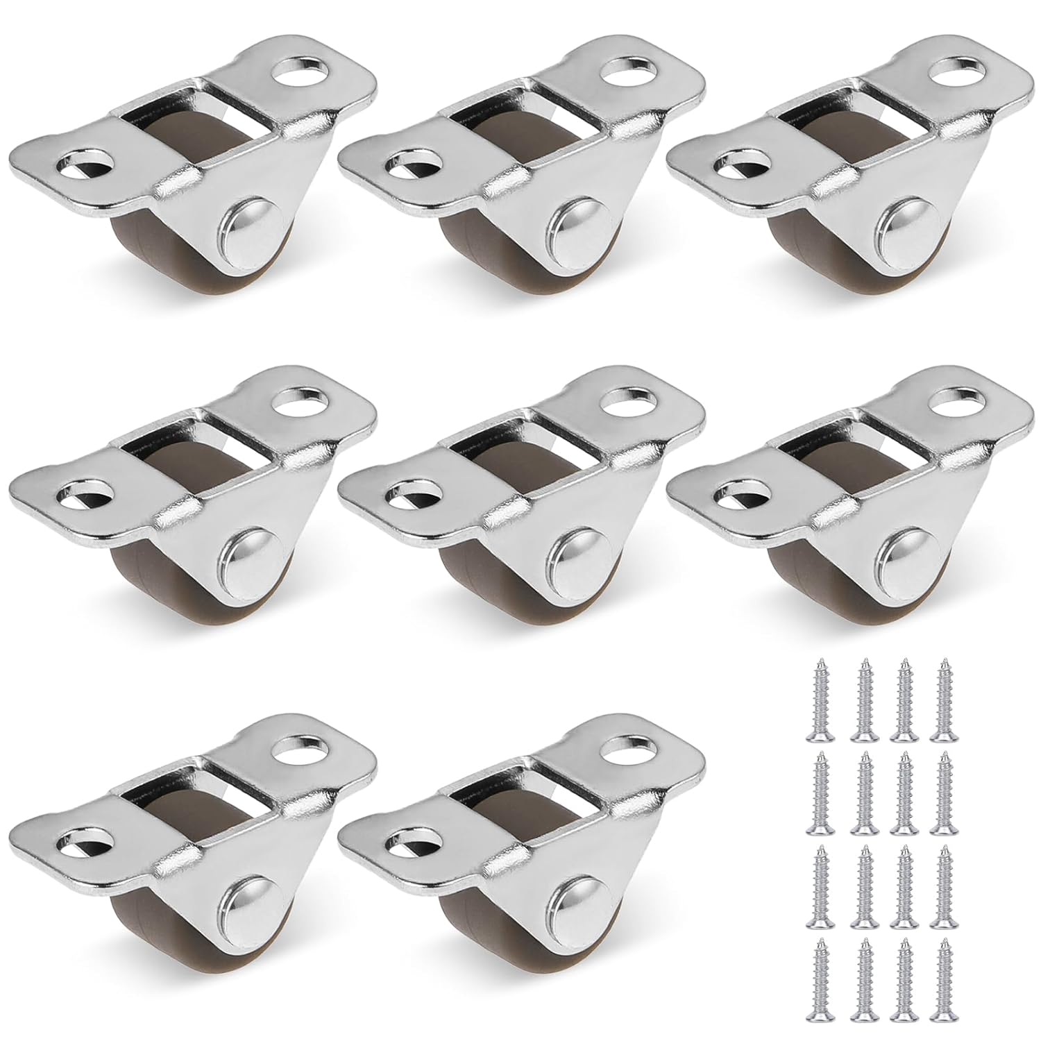 Zestaw 8 małych kółek meblowych z gumy o średnicy 1,2 cm z płytką stalową, mini kółka, mocowana metalowa płytka, koła gumowe profilowane