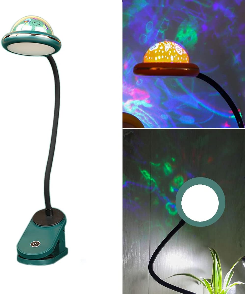 Lampka nocna z klipsem dla dzieci, lampka do czytania LED z ładowaniem przez USB i projekcją gwiazdek, lampa nocna z gęsią szyjką 4000 K, sterowa