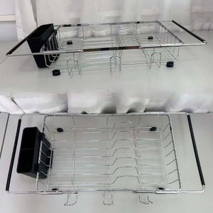 Scolapiatti Da Sopra Lavello Espandibile In Acciaio Inox, 35-46,5 Cm, Con Portautensili E Vassoio Raccogligocce, Per Cucina