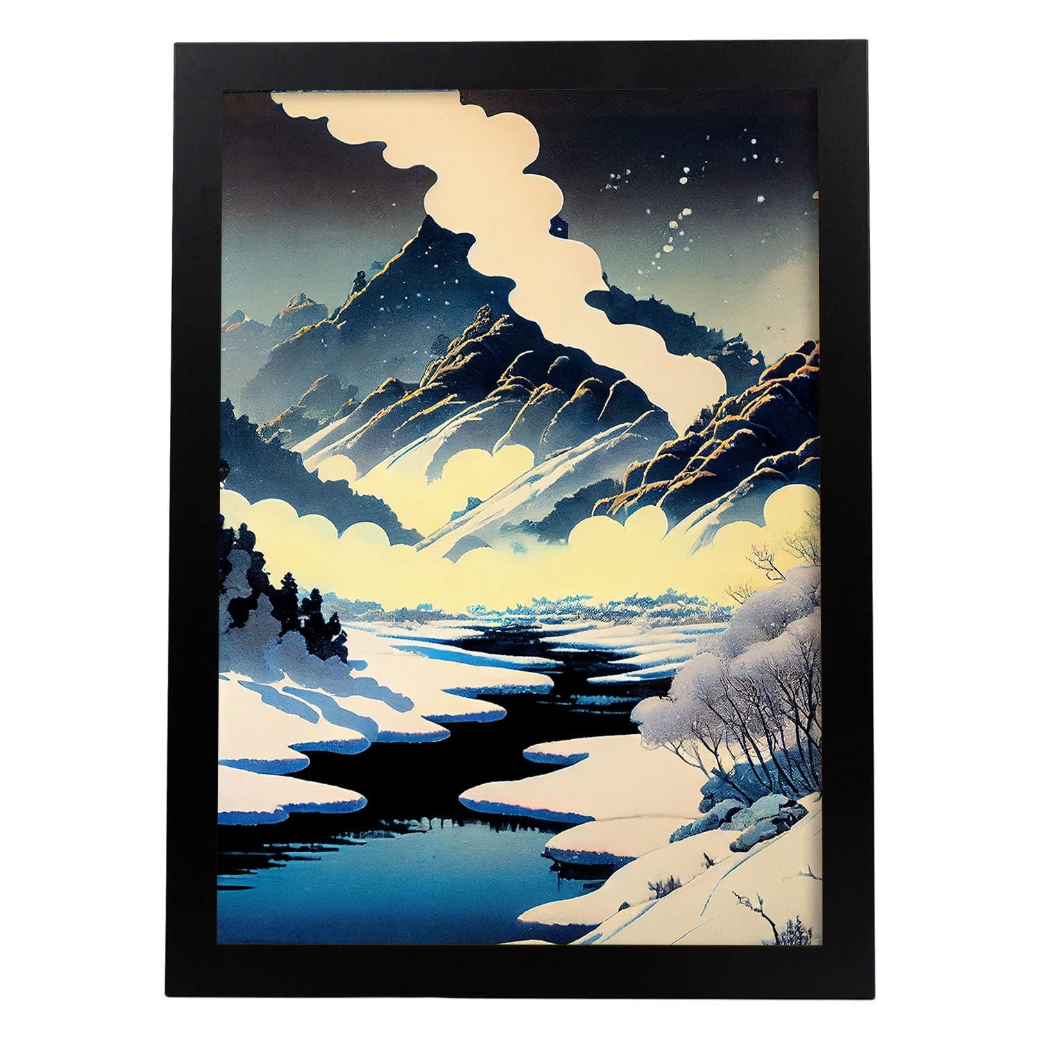 Nacnic poster niebla en el estilo de arte japonés ukiyo paisajes abstractos y surrealistas en ilustraciones de arte oriental a3 marco negro