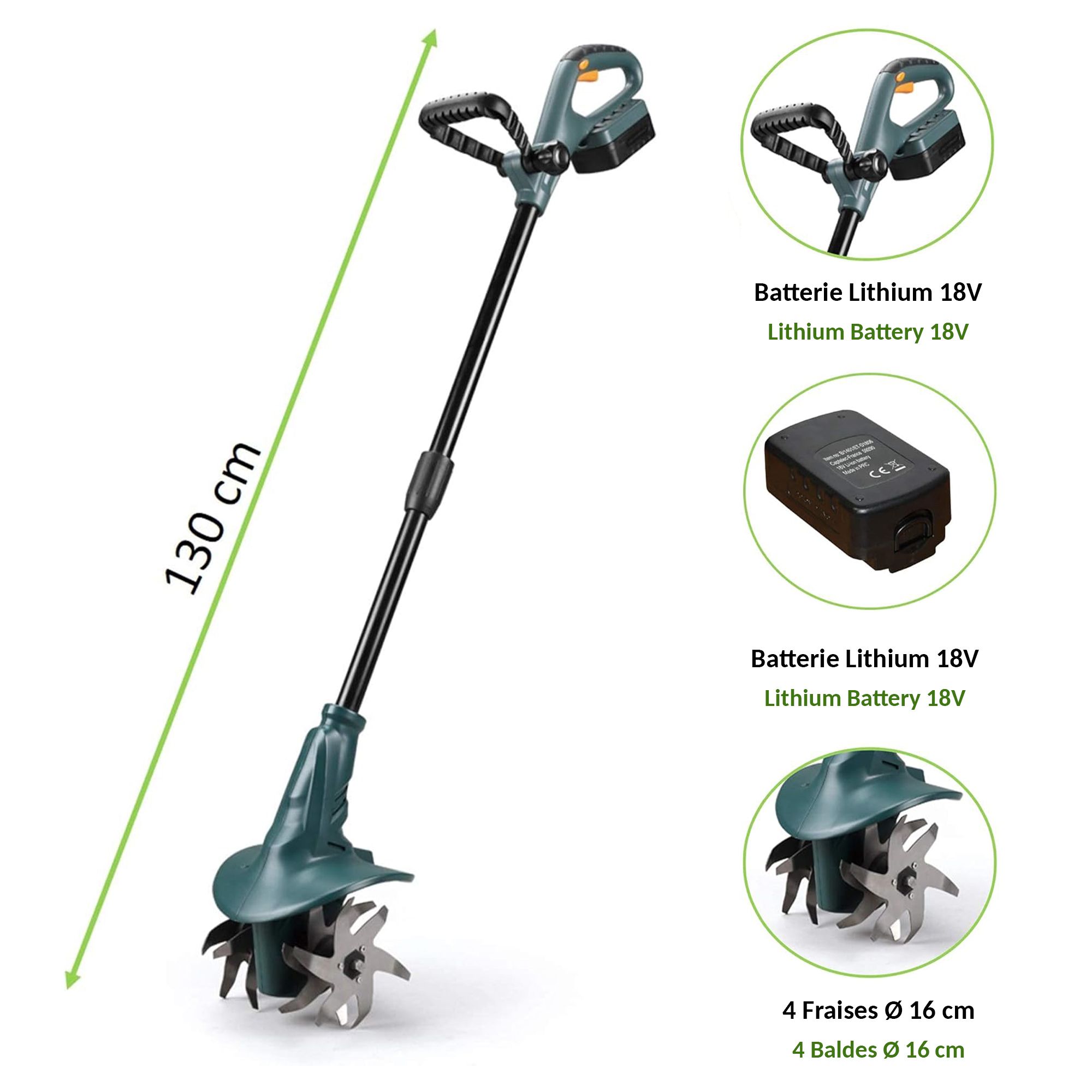 Elettrozappa Senza Fili 18V Batteria Inclusa 4 Frese Manico Regolabile 3,9kg Cura Orto Giardino - 9
