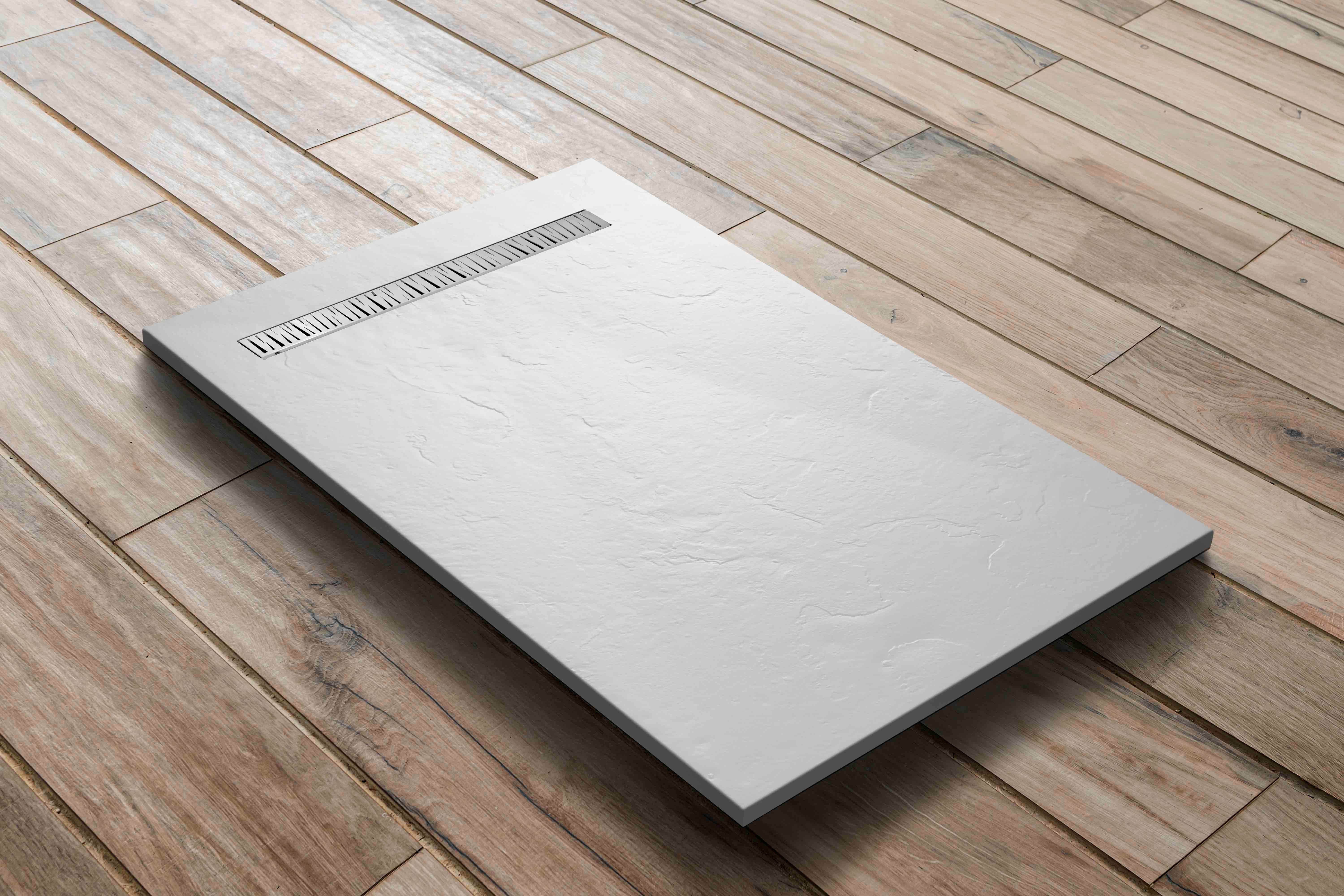 Receveur résine 120 x 80 cm blanc effet ardoise - grille caniveau excentrée - 7