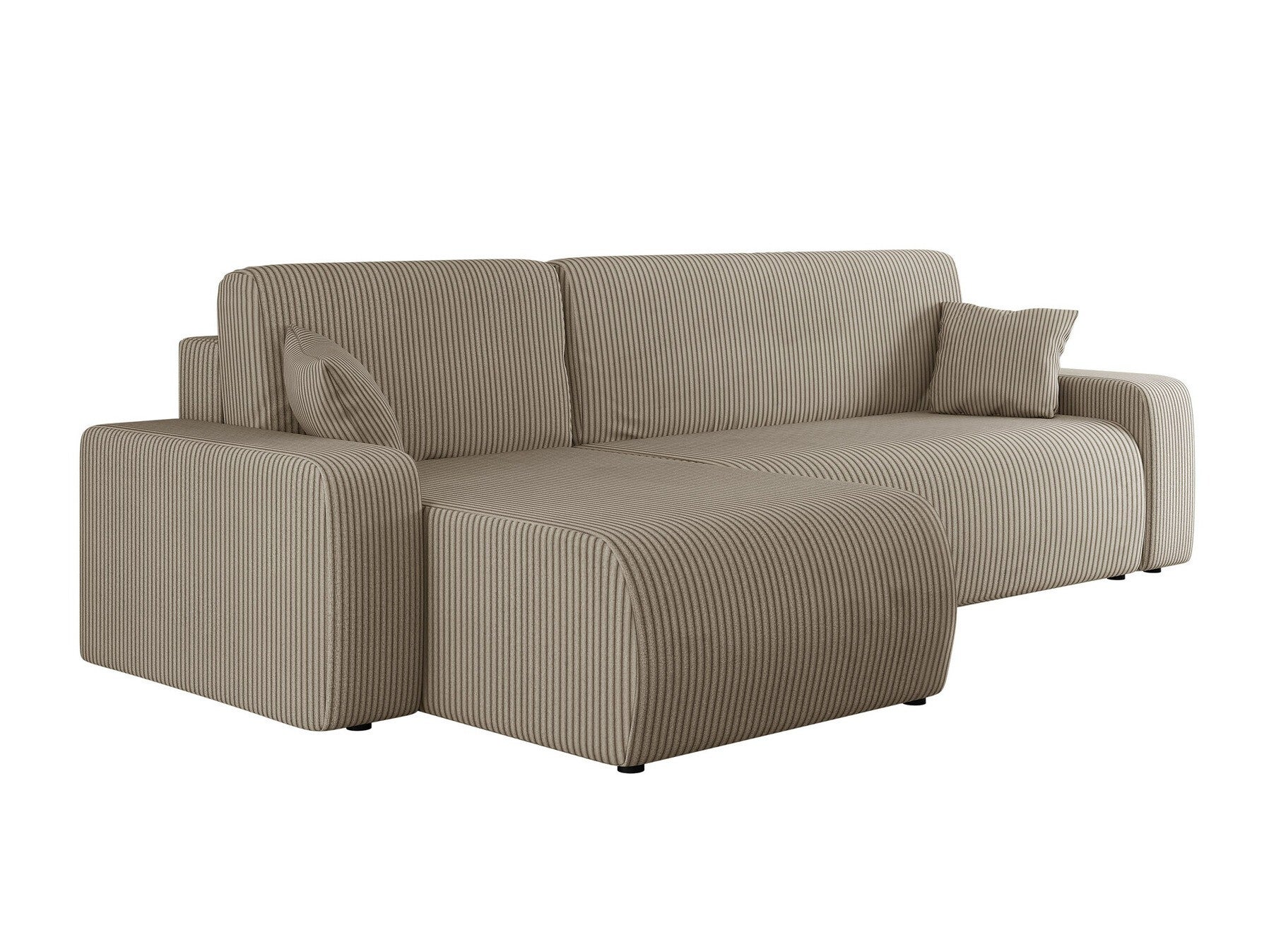 Sofá rinconero shelton 102, de color marrón claro, función de descanso, caja de ropa de cama, 244x145x82cm