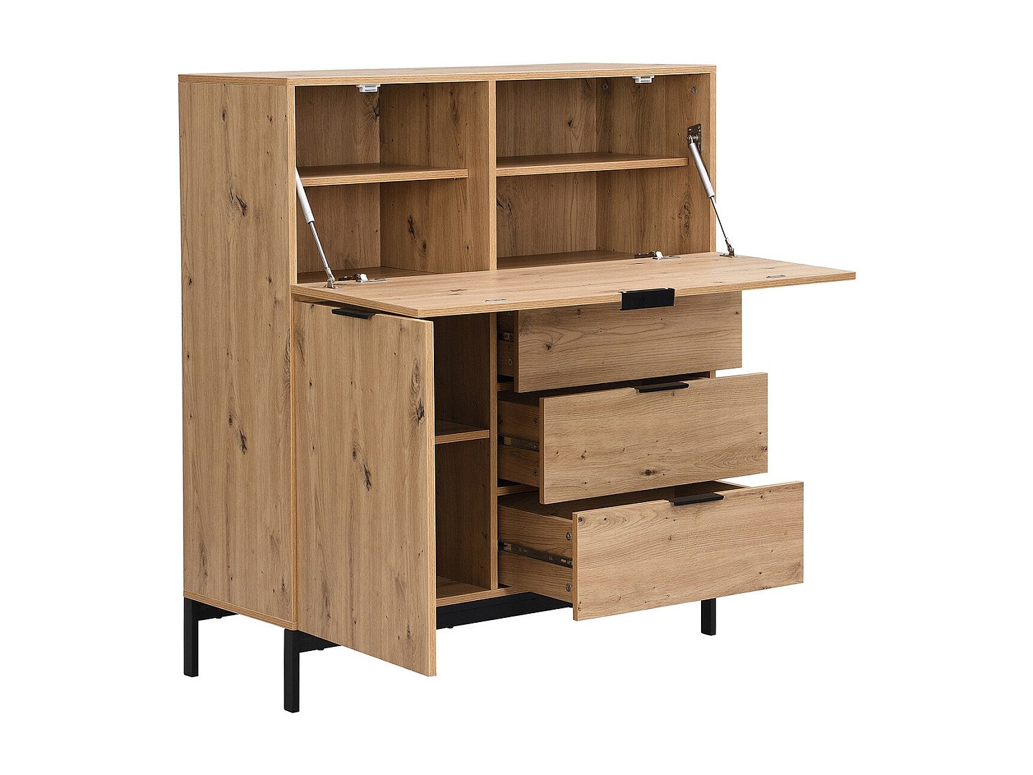 Secrétaire avec 2 portes et 3 tiroirs - MDF et métal - Coloris : Naturel - ERWIN - 4