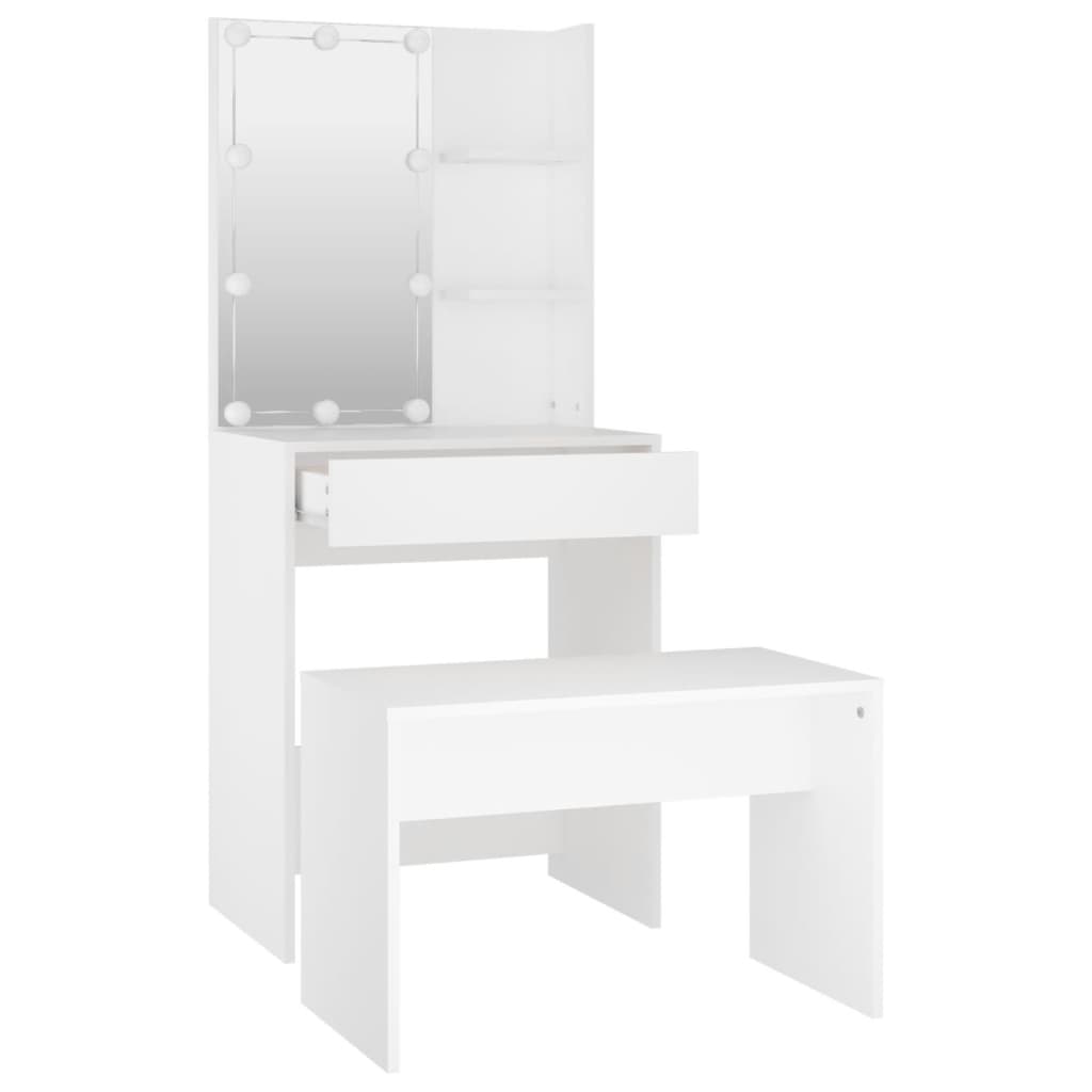 Set toeletta con sgabello led 60 x 40 x 140 cm legno composito bianco 02_0006250 - 3