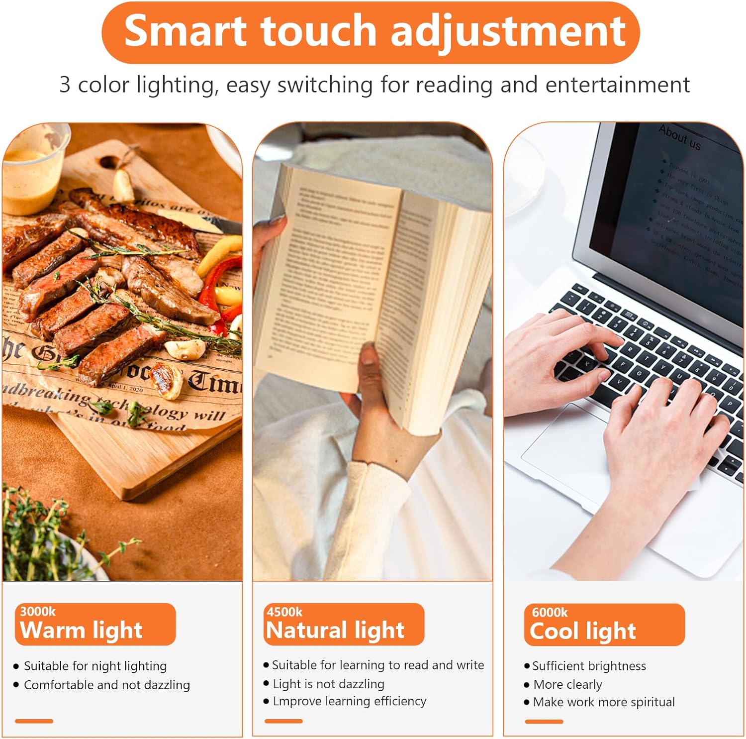 2 pièces éclairage d'armoire à intensité variable avec lumière LED rechargeable, veilleuse magnétique, réglage des couleurs à trois niveaux-blanc - 5