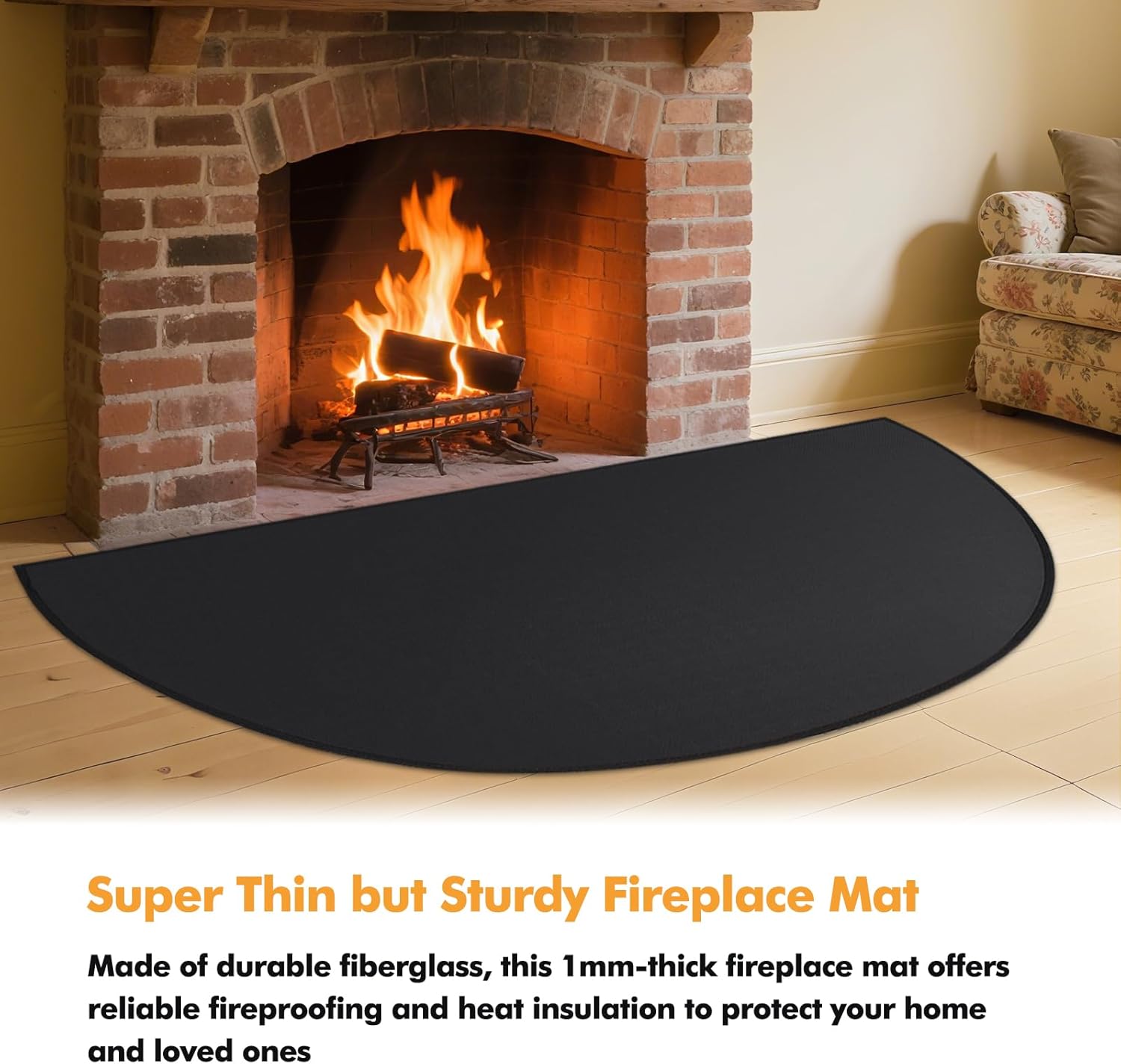 Tapis De Cheminée Ignifuge En Silicone Et Fibre De Verre - Demi-cercle 50 Cm - Pour Foyers Intérieurs