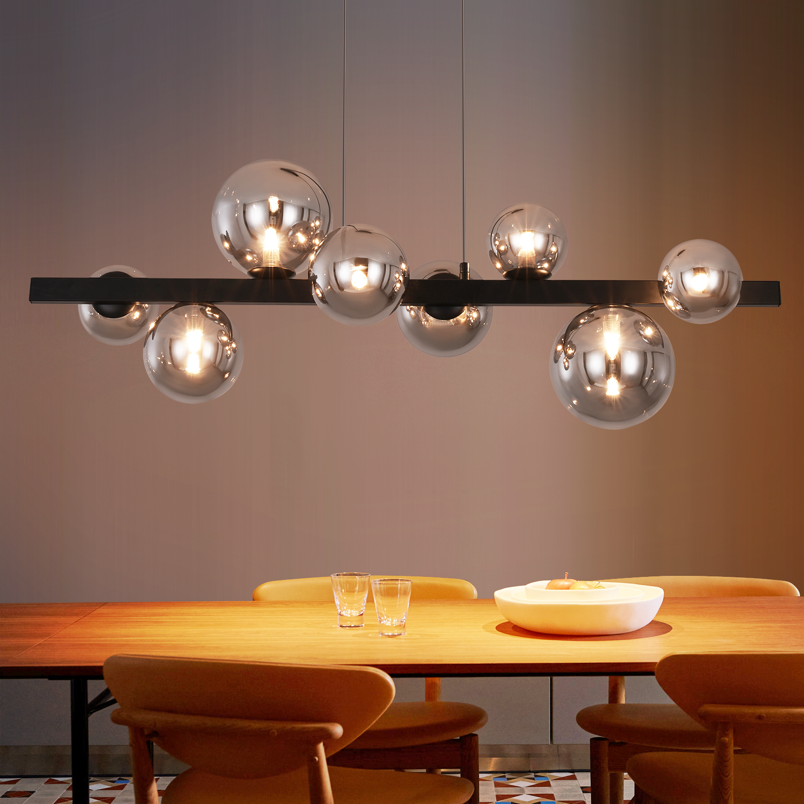 NETTLIFE Lampa wisząca do jadalni, lampa wisząca do salonu, lampa wisząca G9, 8 żarówek, przezroczysta
