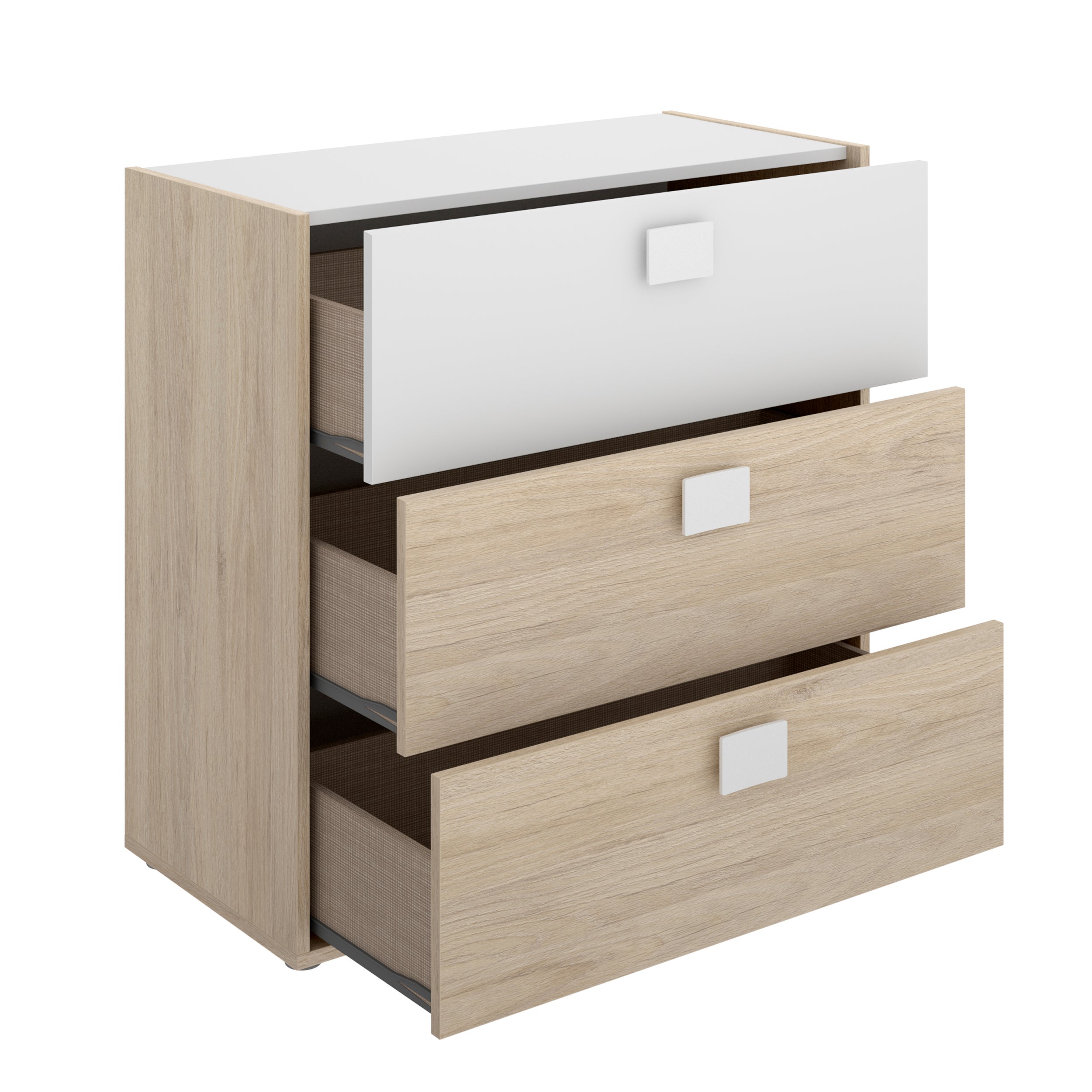 Cómoda Dina com 3 gavetas - Natural e Branco 81 A X 80 AN X 43 P - 9