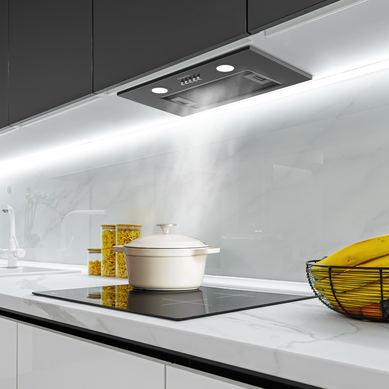 CIARRA Groupe Filtrant Hotte Encastrable 300m3/h Recyclage ou Evacuation Noir 913ABK52 - 5