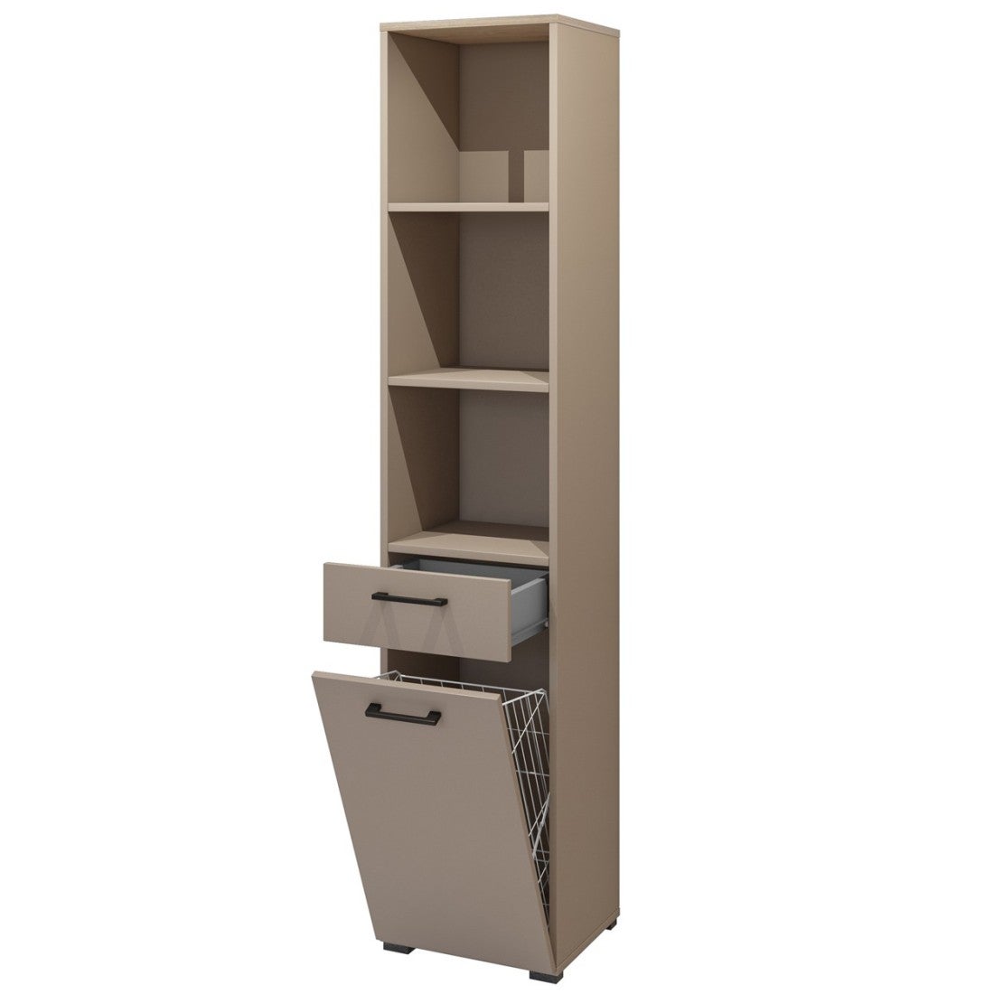 Conjunto de muebles de almacenamiento para lavadora colección WASHING – Mueble bajo y mueble alto – Topo y roble - 4
