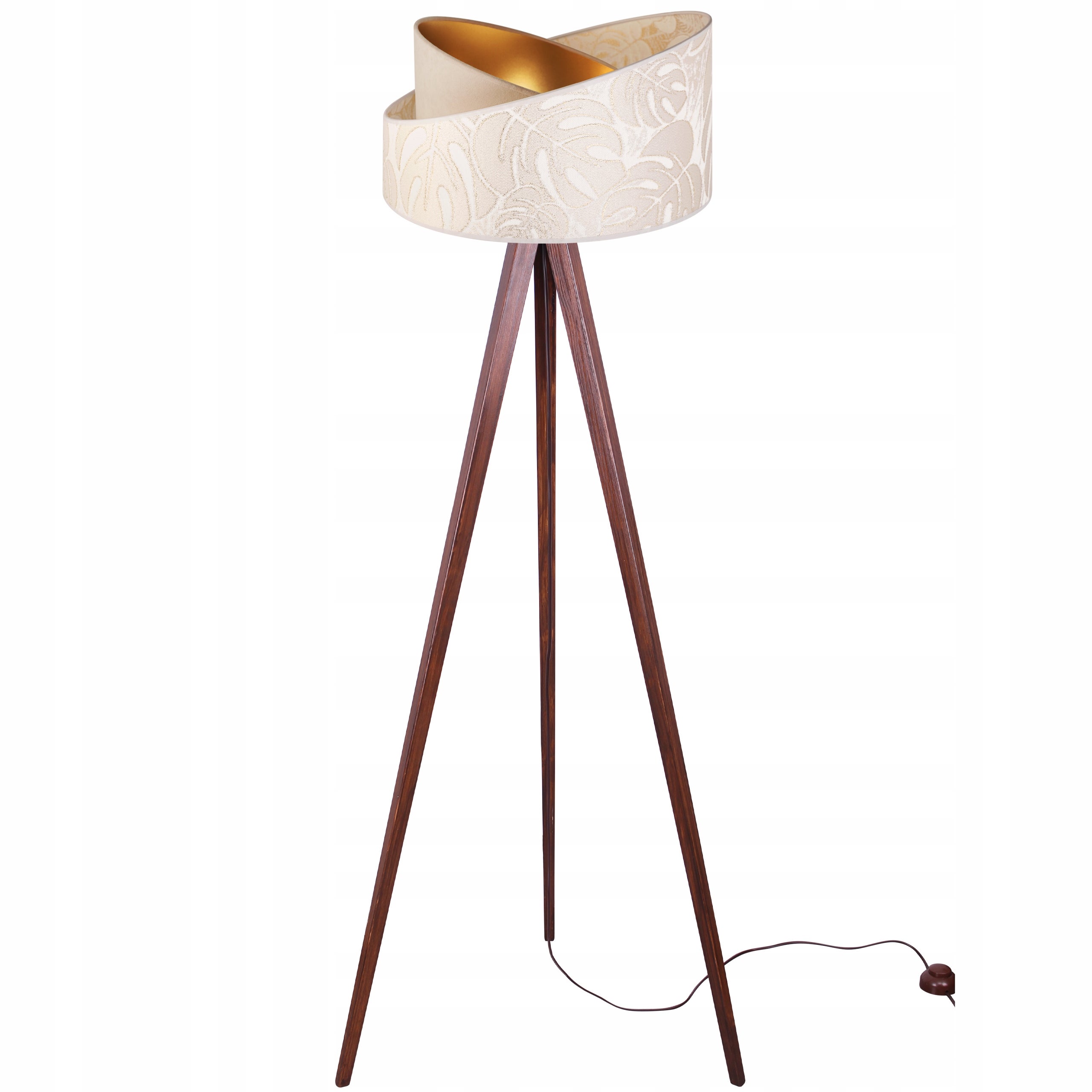 Lampa podłogowa stojąca Werona trójnóg drewno brąz 1xE27 abażur tkanina okrągła beżowy/kremowy Light Home LH