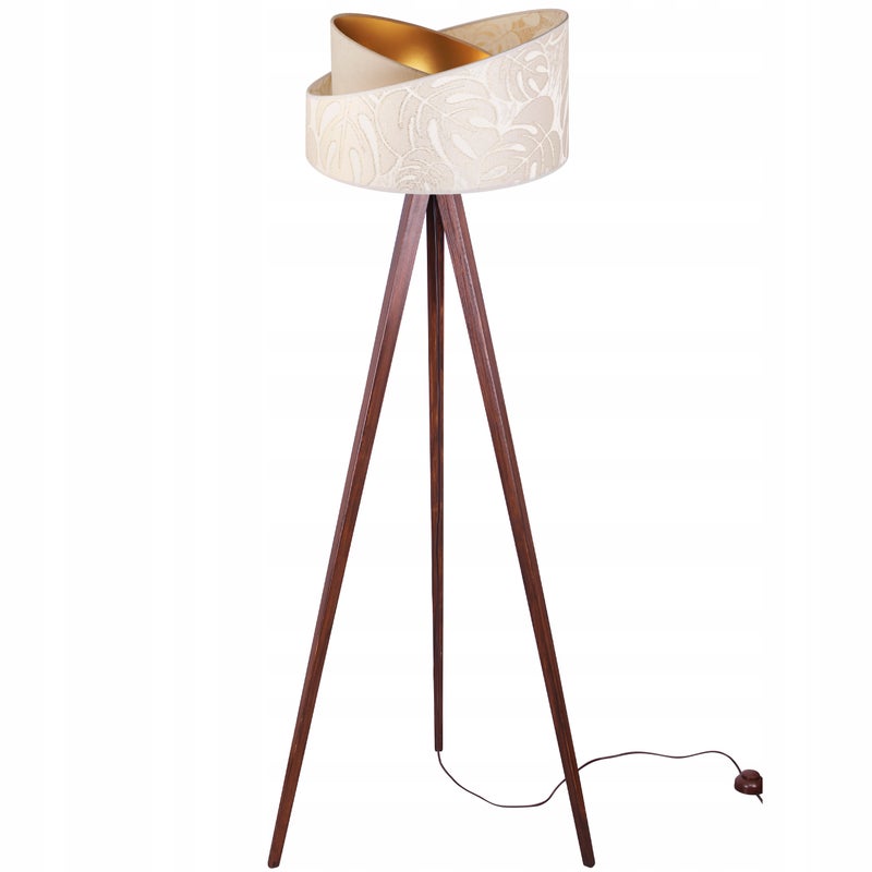Lampa podłogowa stojąca Werona trójnóg drewno brąz 1xE27 abażur tkanina okrągła beżowy/kremowy Light Home LH