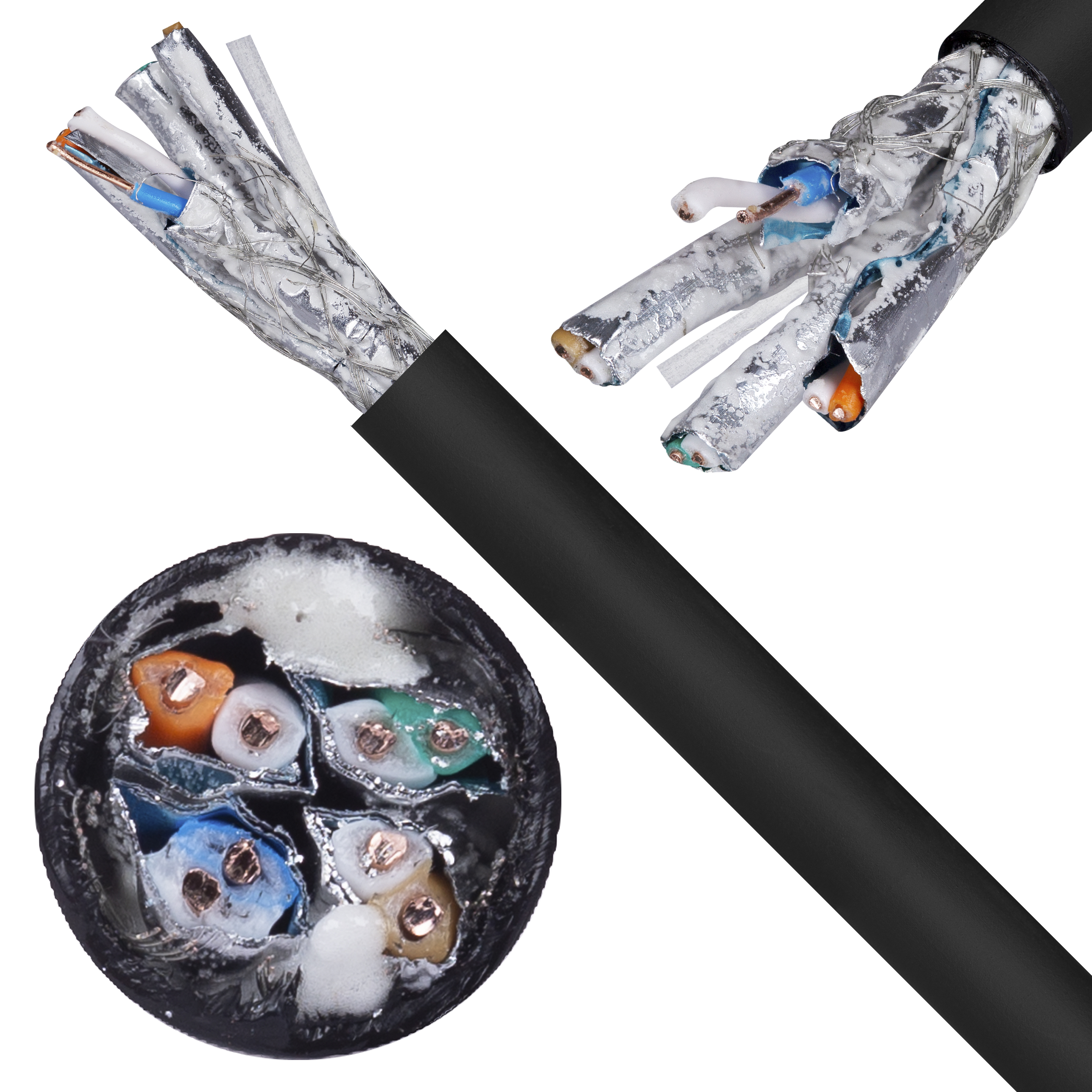 Kabel sieciowy S/FTP kat.7 skrętka 4x2x0,57mm zewnętrzny żelowany PE czarny SecurityNET 500m