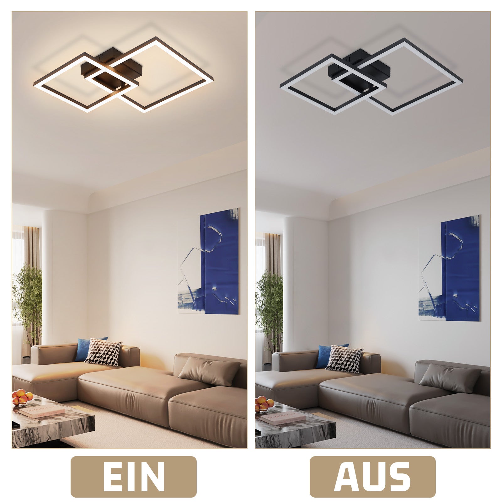 NETTLIFE Lampa sufitowa LED do salonu Lampa sufitowa do salonu - 20W ciepła biała Nowoczesna designerska lampa do sypialni w kolorze czarnym - 5