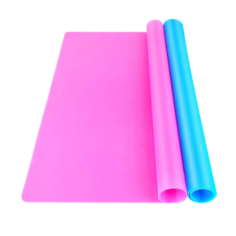 2 silikonowe podkładki dystansowe do szklanych tacek ociekowych, silikonowe uchwyty stołowe do stołu jadalnego, niebieskie i różowo-czerwone