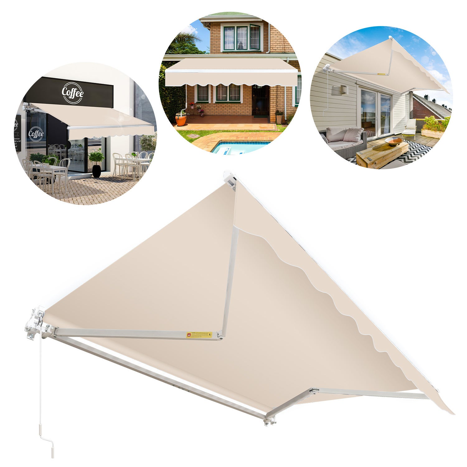 Toldo manual para terraza de 2,5 x 2 m. lona premium de 280 g/m². toldo manual de aluminio y tejido resistente a los rayos uv. color beige.