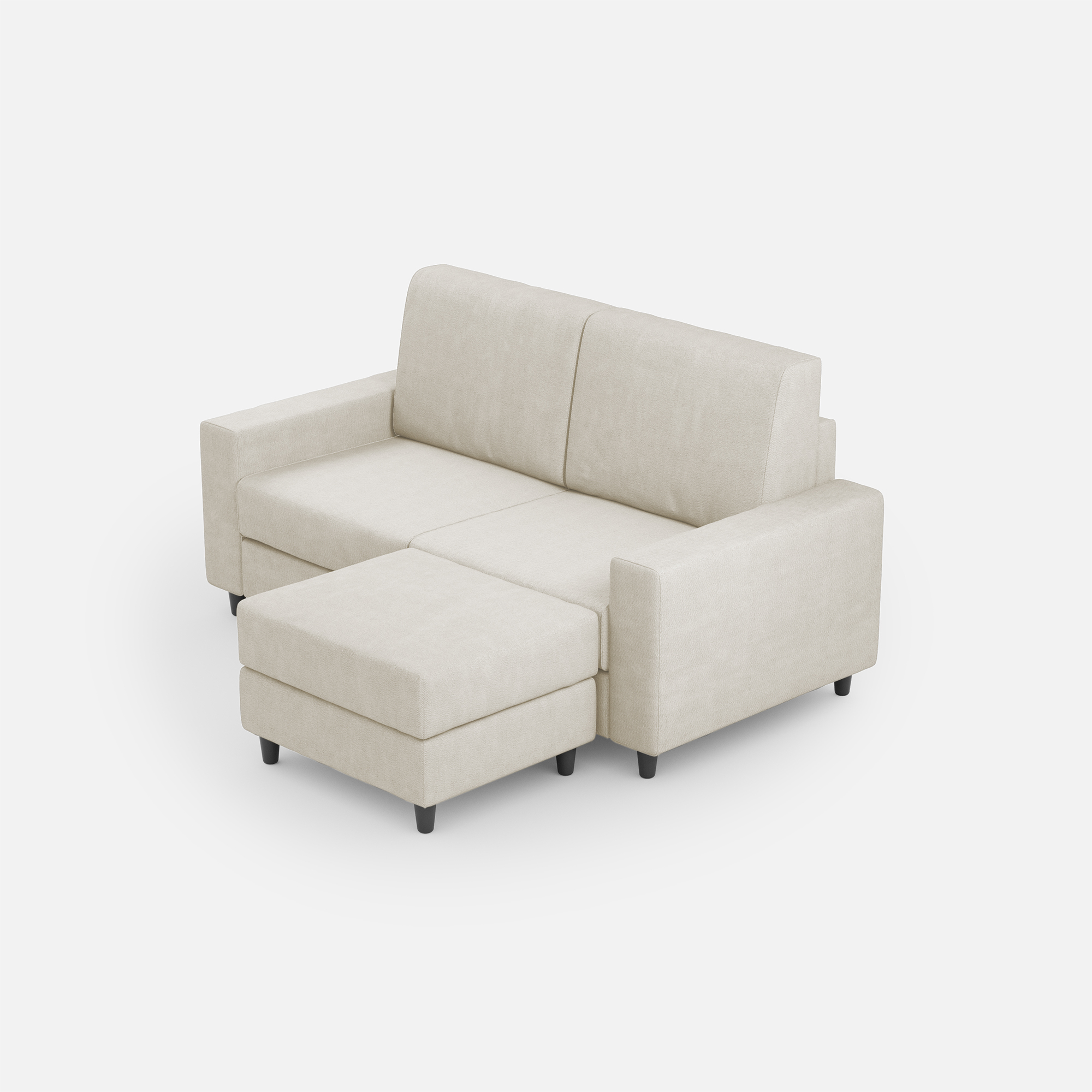 Sofá mediano sakar 2 plazas (dos plazas de 70 cm) + puf dimensiones exteriores l.168 p.145 color leche