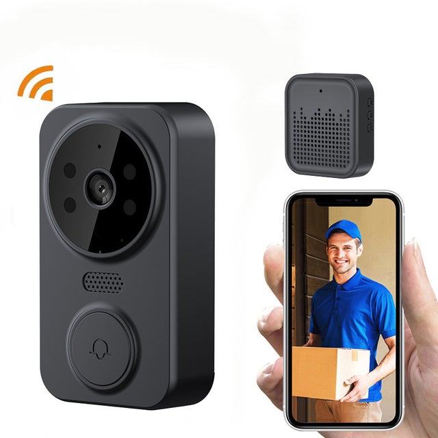 Sonnette intelligente sans fil avec interphone avec vision nocturne, caméra de sécurité Wi-Fi, audio bidirectionnel, noir