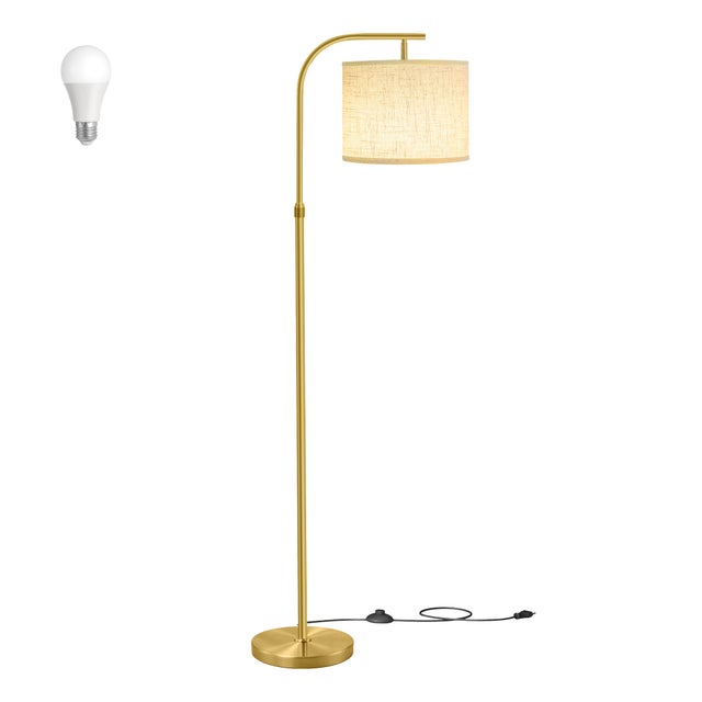 Lampadaire Arc Réglable en Hauteur, 150–175 cm, avec Interrupteur au Pied, Douille E27, Doré