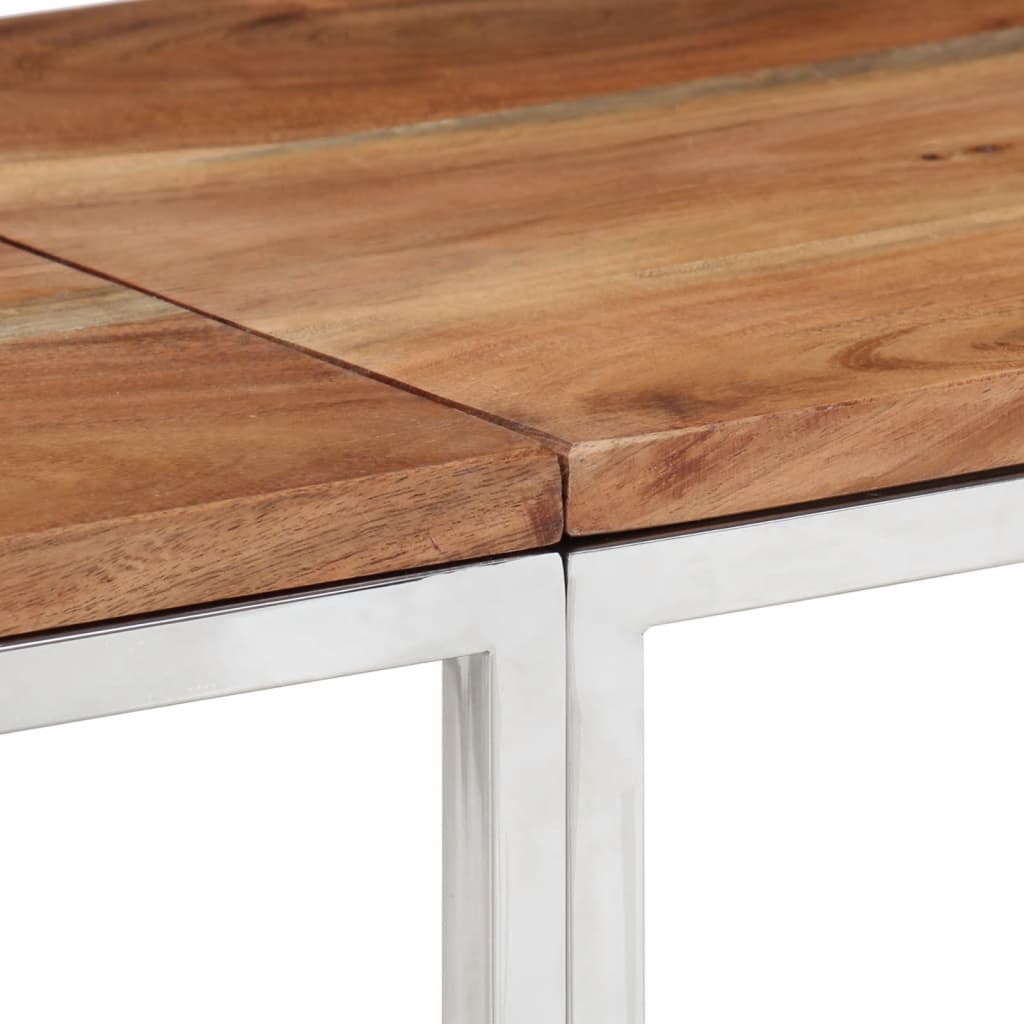 Table console argenté acier inoxydable et bois massif d'acacia - 5