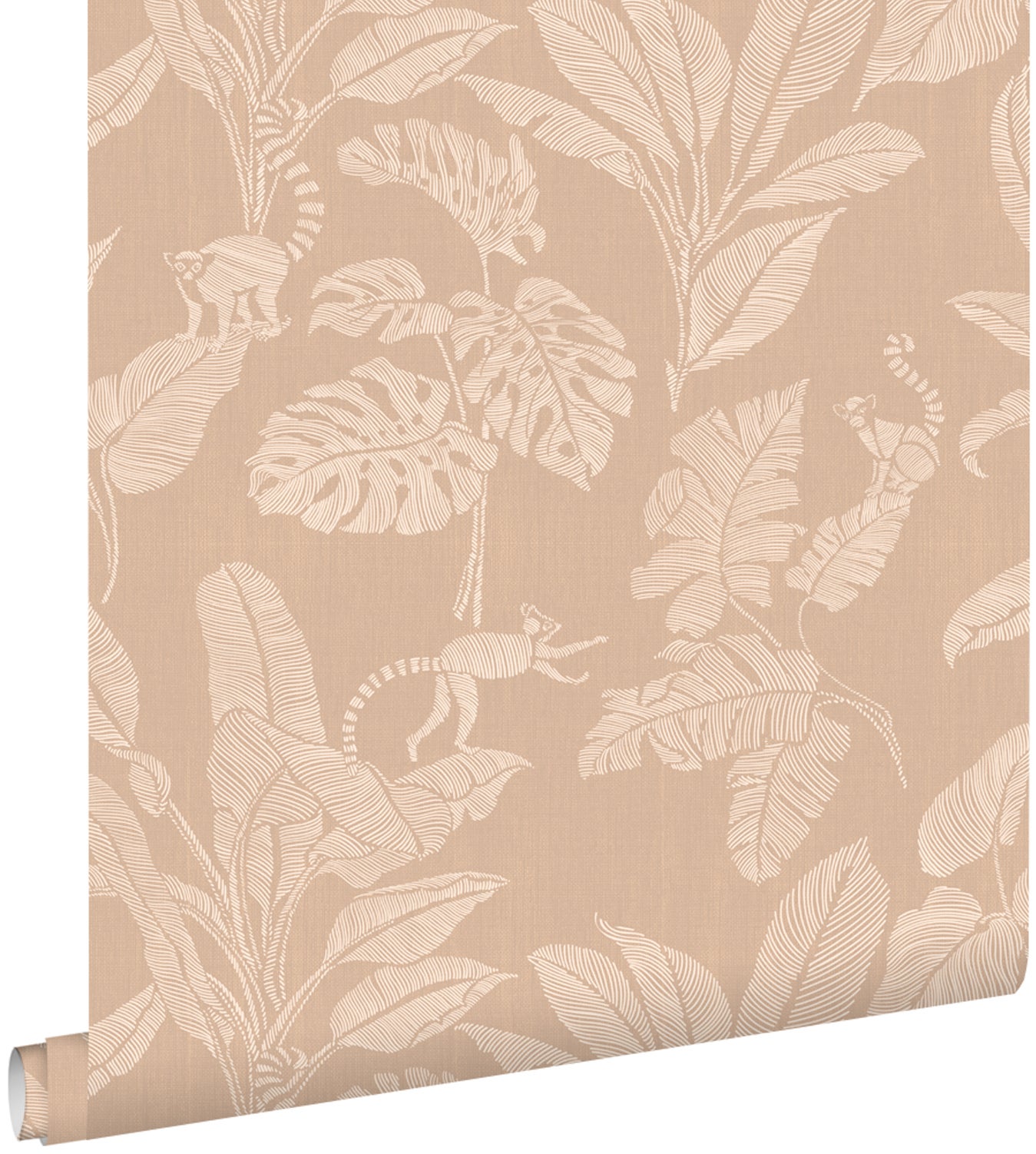 Tapeta małpy i liście dżungli ciemny beż - 50 x 900 cm - ESTAHOME