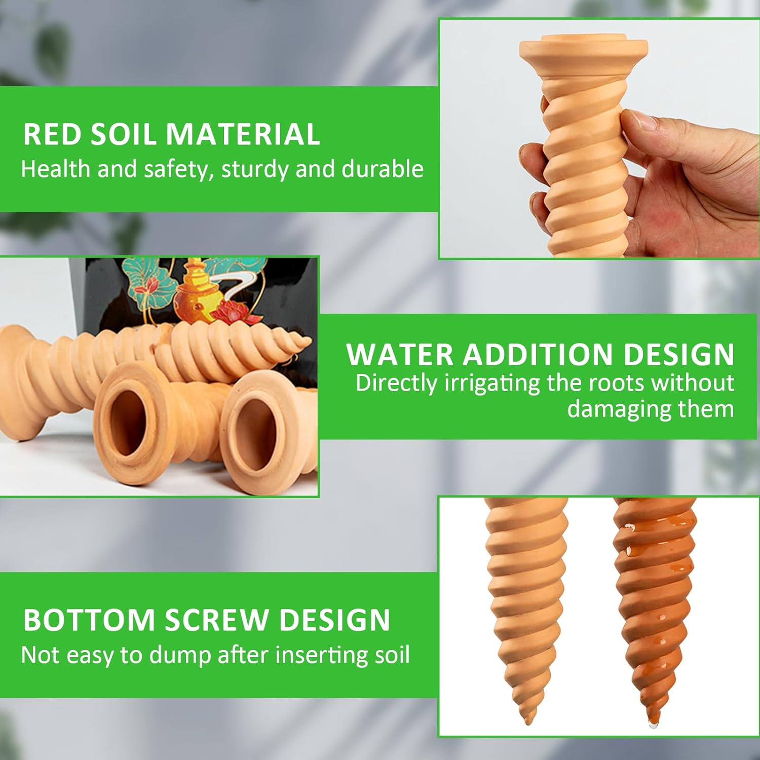 4 Pièces Arrosage Goutte à Goutte Ollas Terre Cuite Arrosage Automatique Plantes Irrigation Goutte a Goutte Bouteille pour Jardin Maison Intérieur Ext - 4